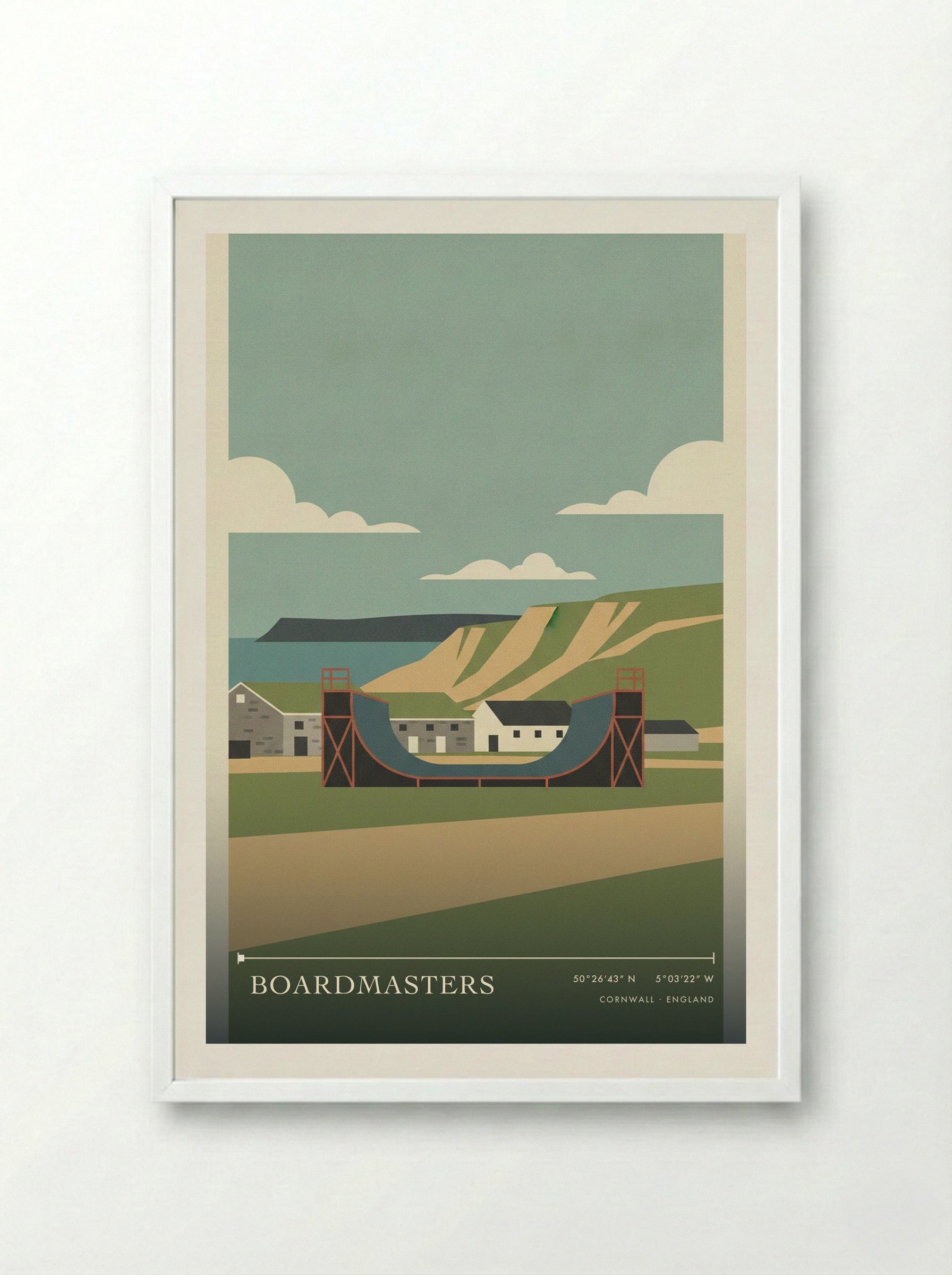 Boardmasters Cornwall England Travel Poster - Framed Print White