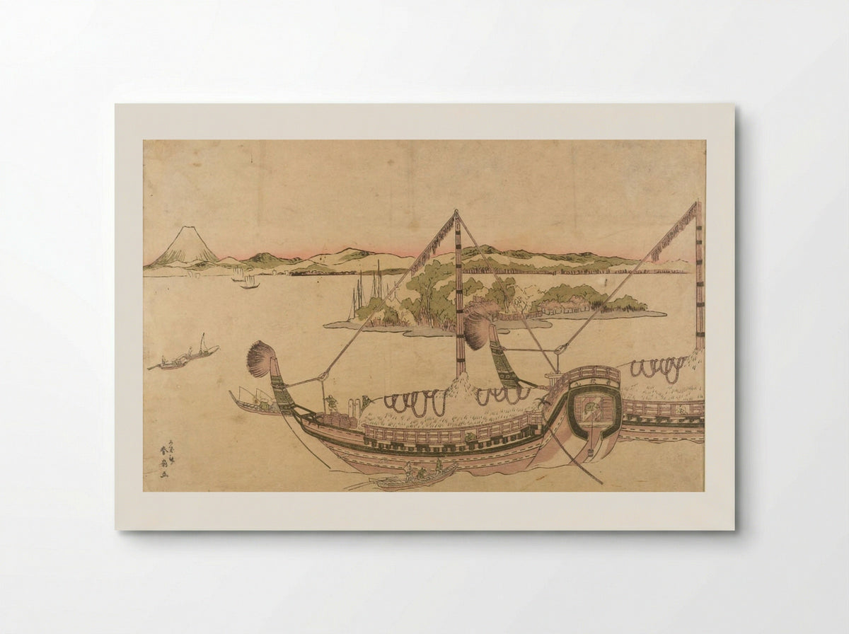 Boat, Island and Fuji - Katsukawa Shunsen - Poster