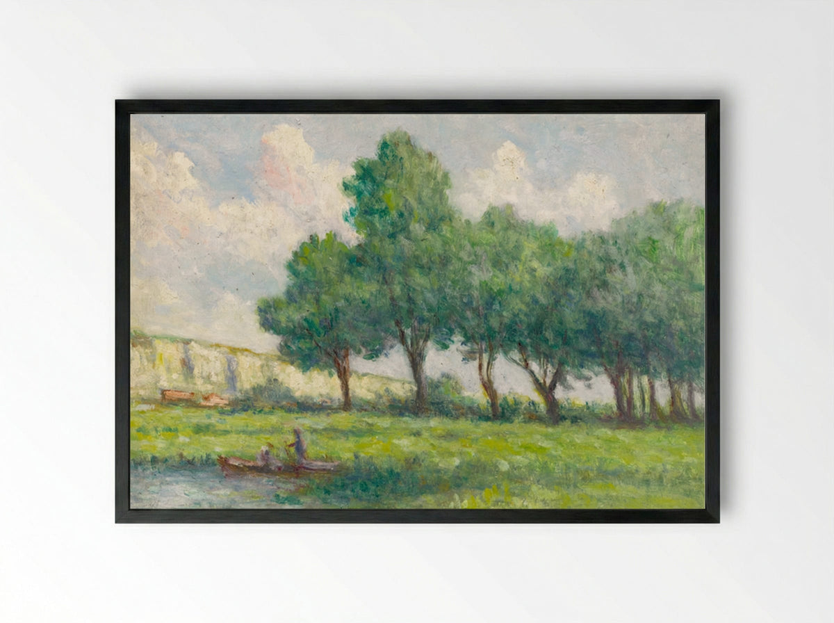 Boat Near Rolleboise - Maximilien Luce - Framed Print Black