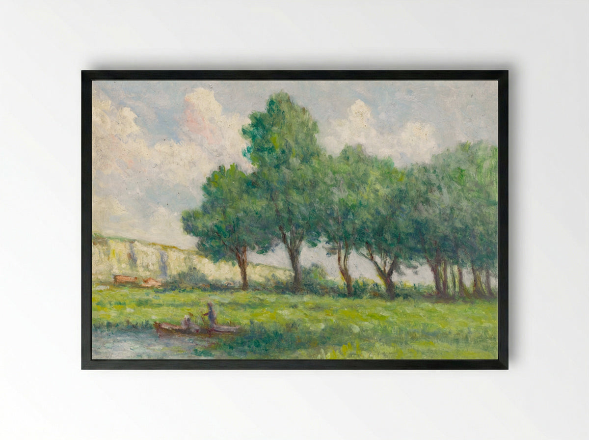 Boat Near Rolleboise - Maximilien Luce - Framed Print Black