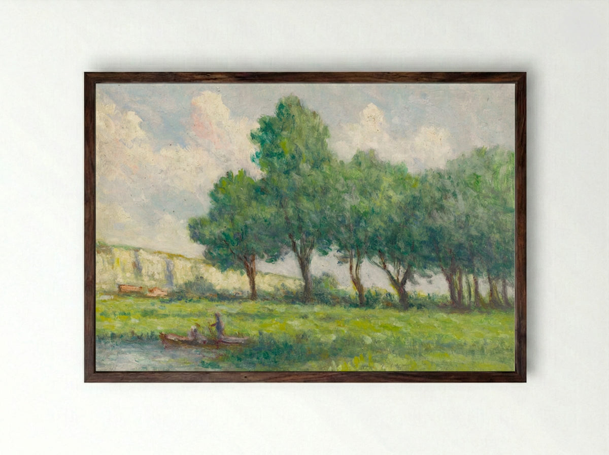 Boat Near Rolleboise - Maximilien Luce - Framed Print Dark Wood
