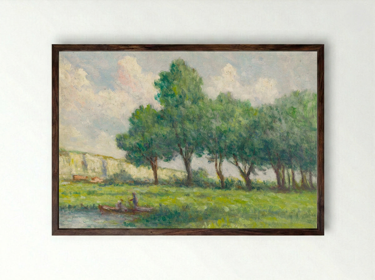 Boat Near Rolleboise - Maximilien Luce - Framed Print Dark Wood