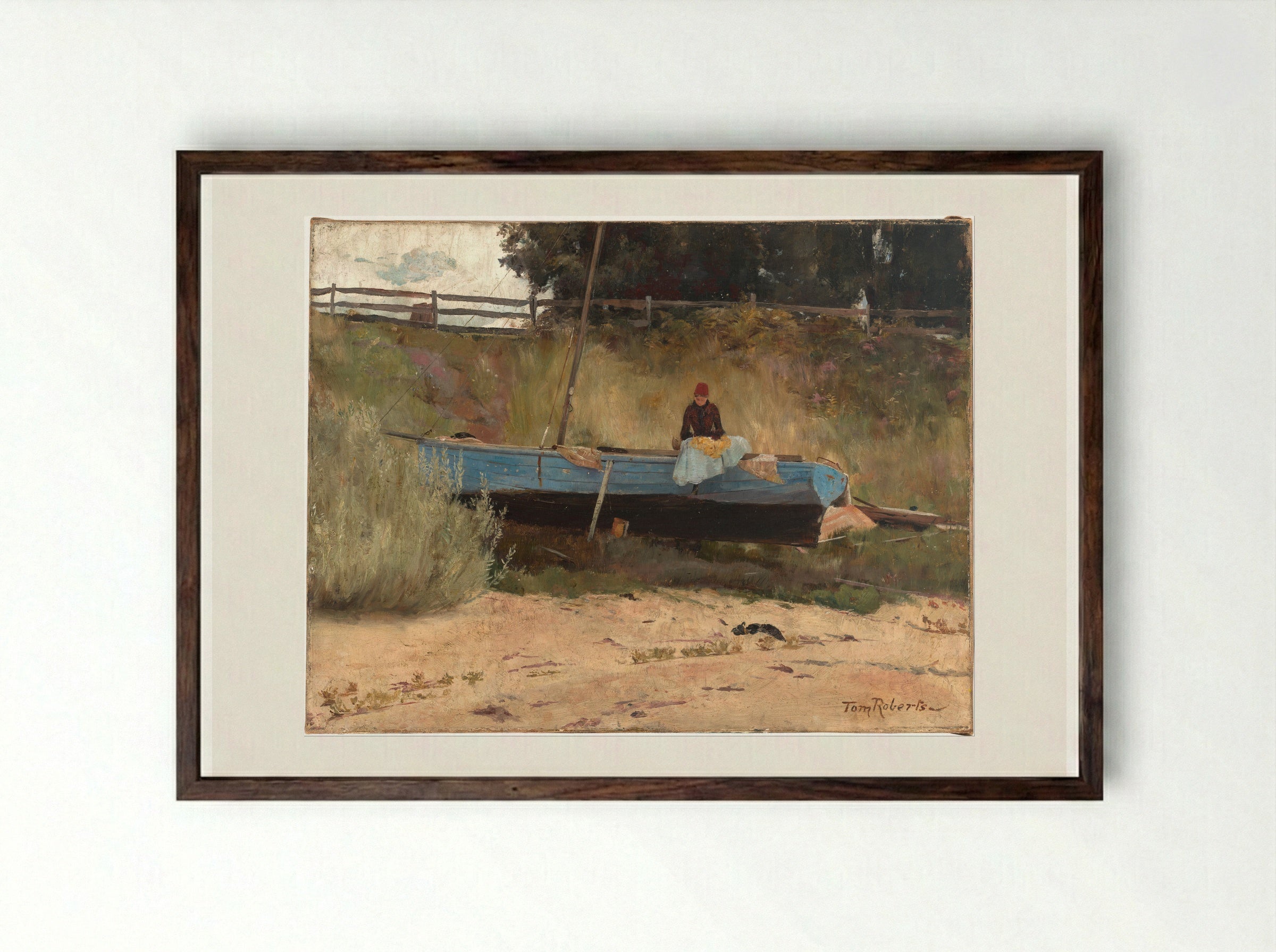 Boat on Beach, Queenscliff - Tom Roberts - Framed Print Dark Wood