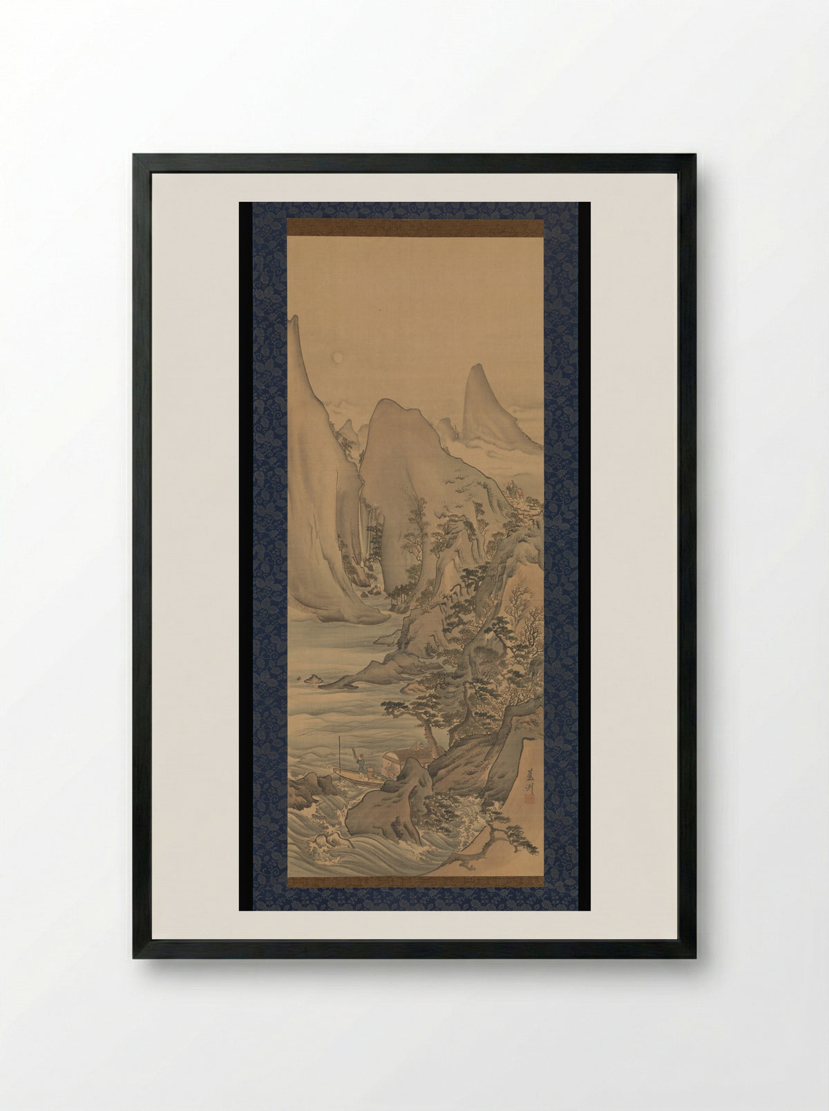Boat under the Moon - Nagasawa Roshū - Framed Print Black