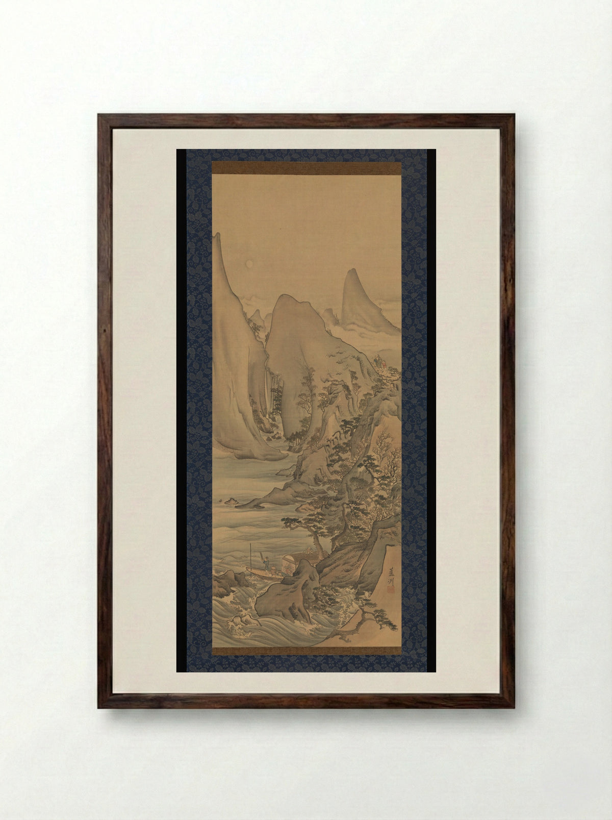 Boat under the Moon - Nagasawa Roshū - Framed Print Dark Wood