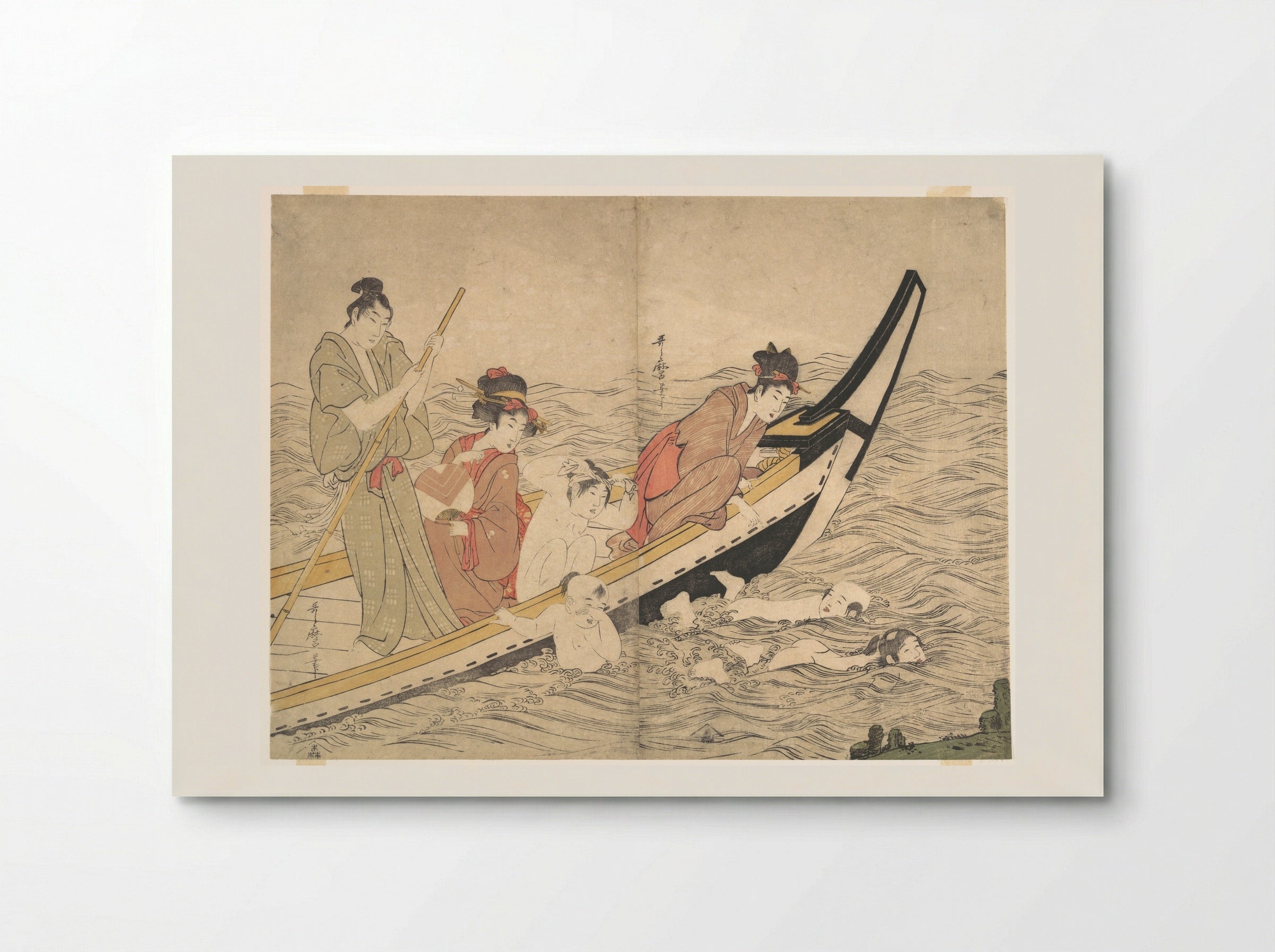 Boating Party with Children Swimming - Kitagawa Utamaro - Poster