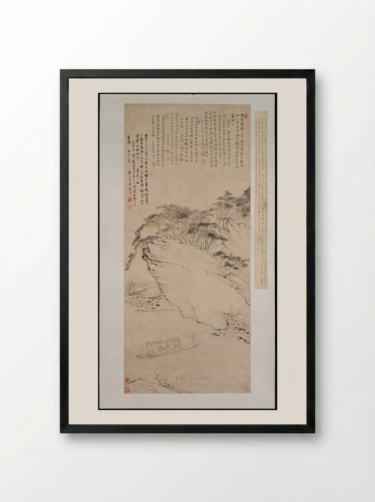 Boating beneath Echo Hill - Mei Qing - Framed Print Black