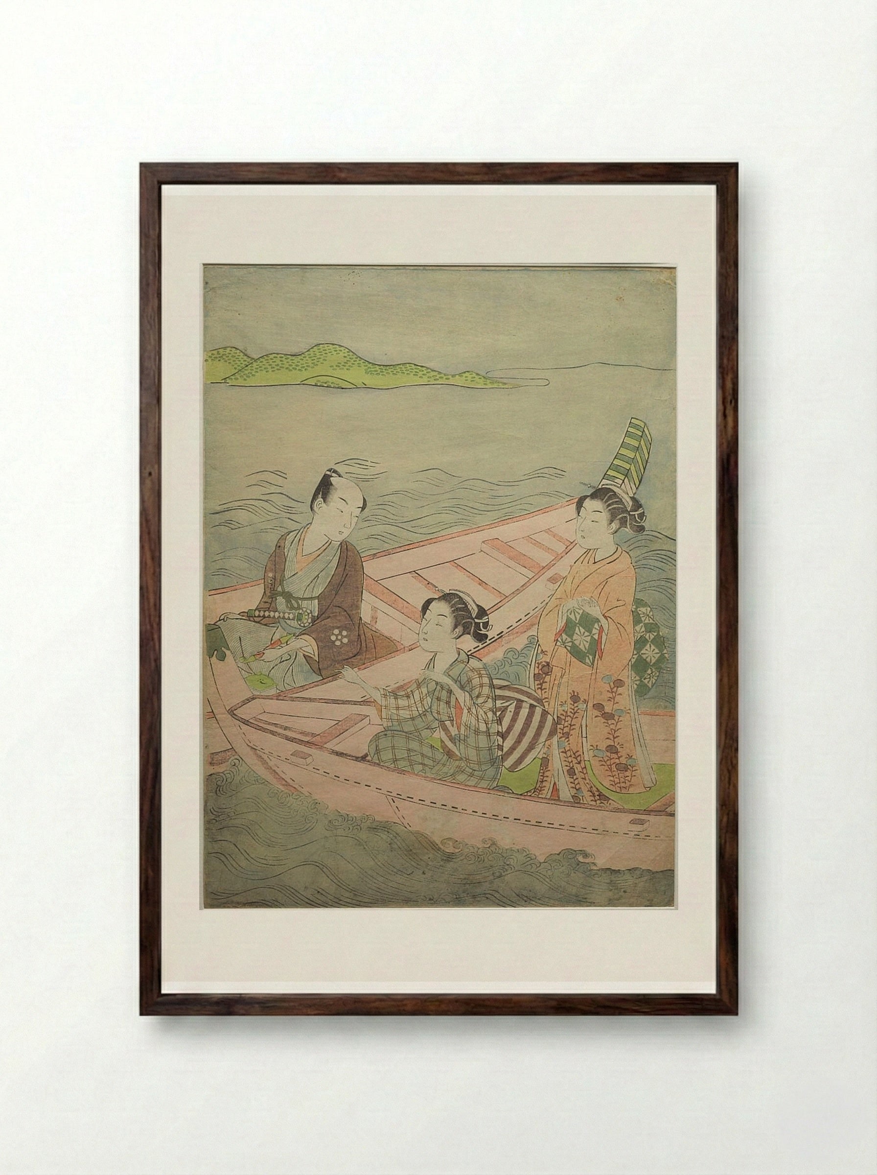 Boating on Edo Bay - Suzuki Harunobu - Framed Print Dark Wood
