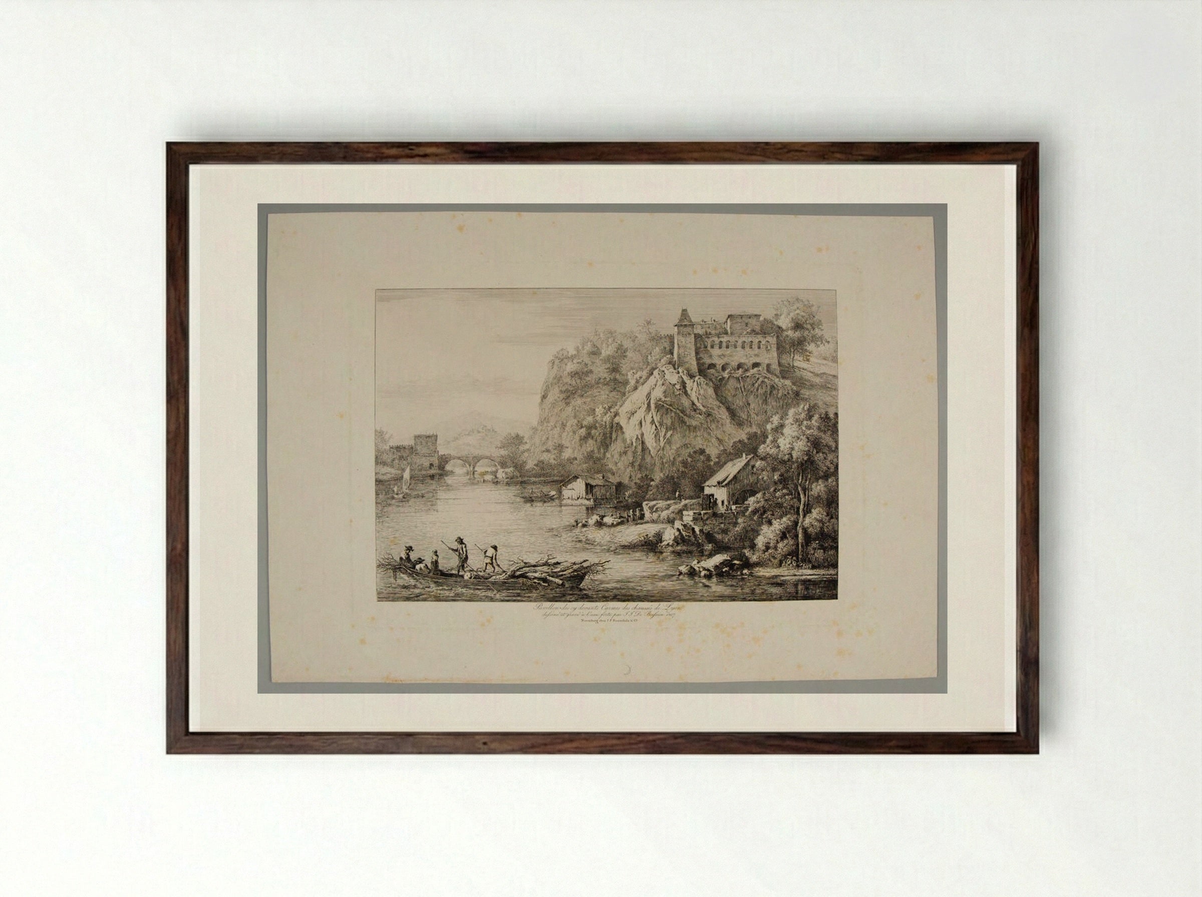 Boatman Conducting a Boat Laden with Old Trees - Jean-Jacques de Boissieu - Framed Print Dark Wood