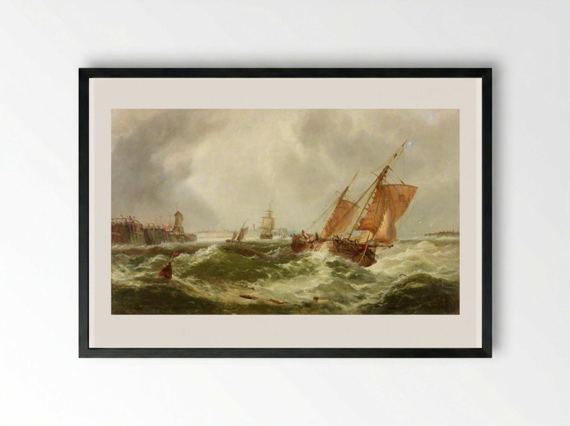 Boats Leaving Harbour - James Webb - Framed Print Black
