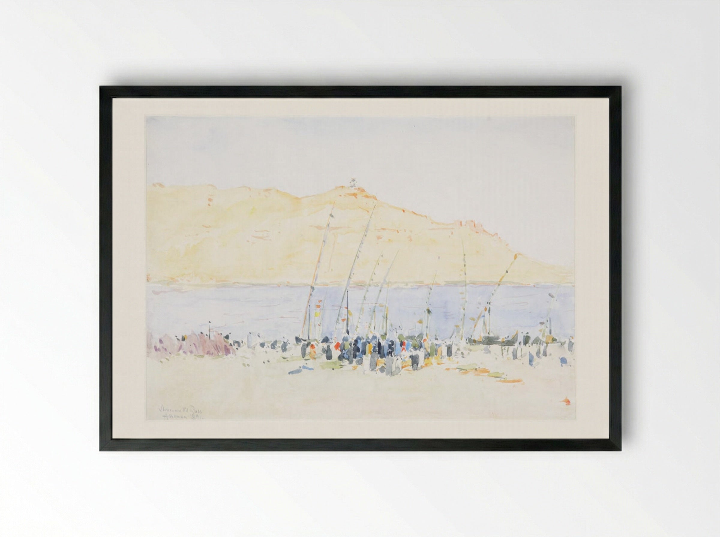 Boats and Crowd at Assouan, Egypt - Denman Waldo Ross - Framed Print Black