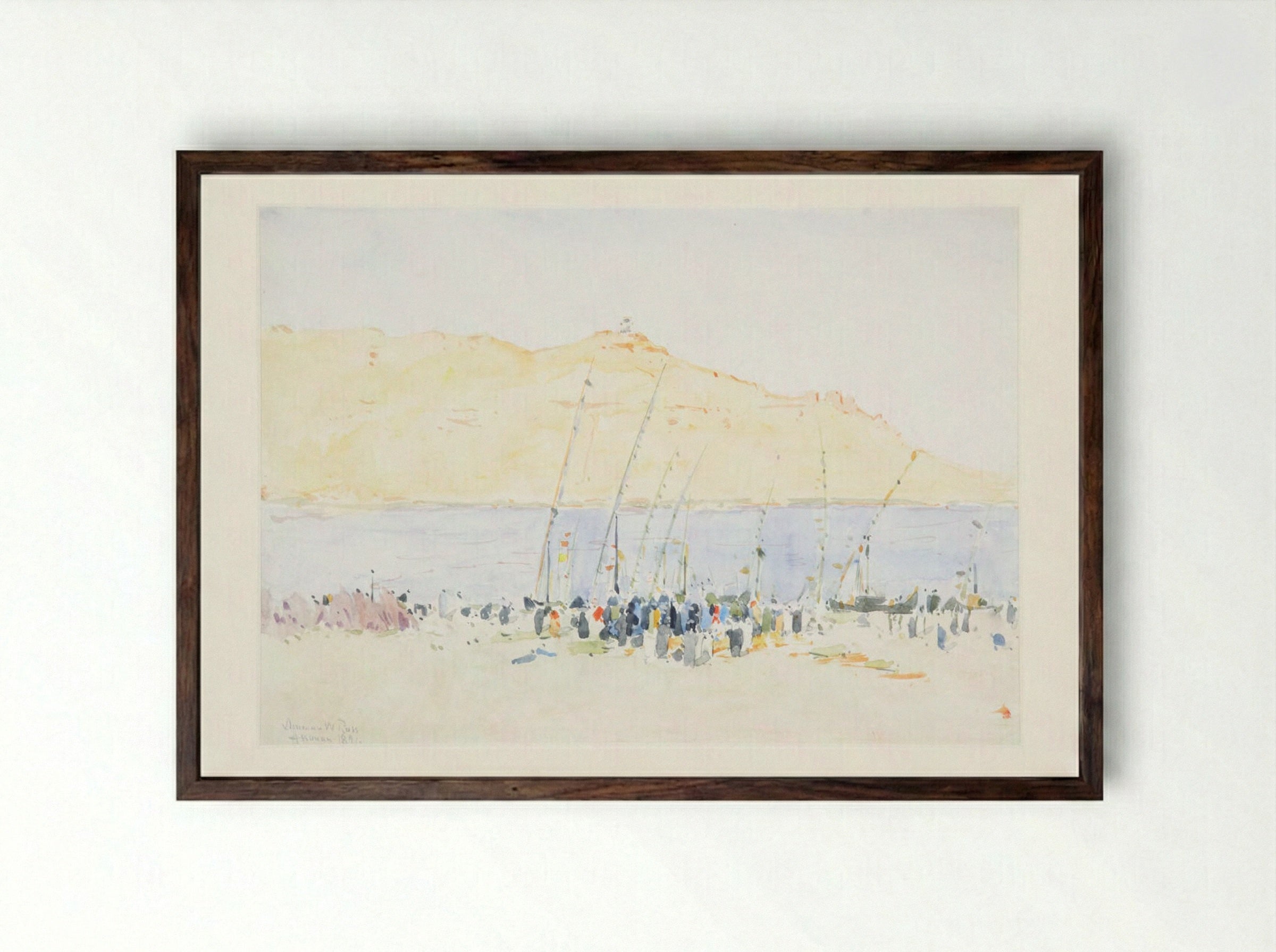 Boats and Crowd at Assouan, Egypt - Denman Waldo Ross - Framed Print Dark Wood