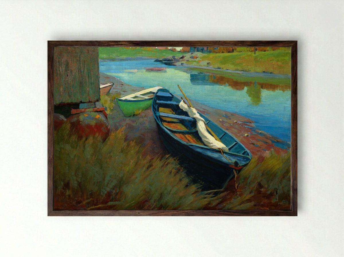 Boats at Rest - Arthur Wesley Dow - Framed Print Dark Wood