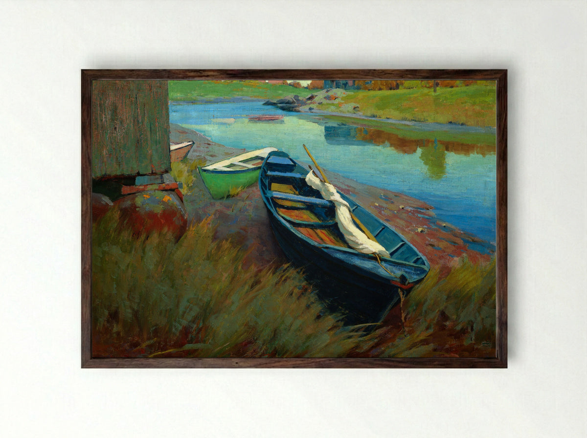Boats at Rest - Arthur Wesley Dow - Framed Print Dark Wood