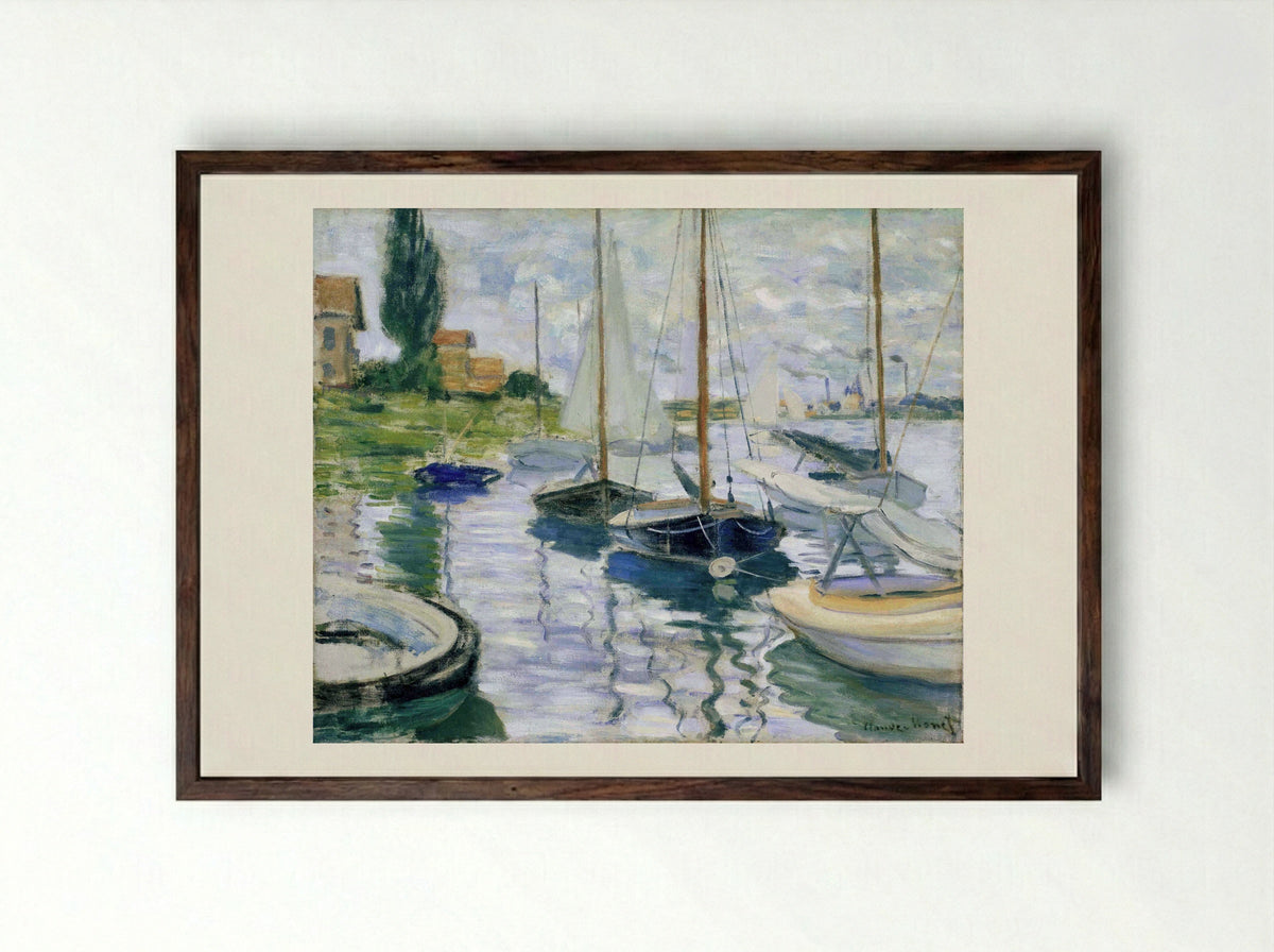 Boats at rest, at Petit-Gennevilliers - Claude Monet - Framed Print Dark Wood