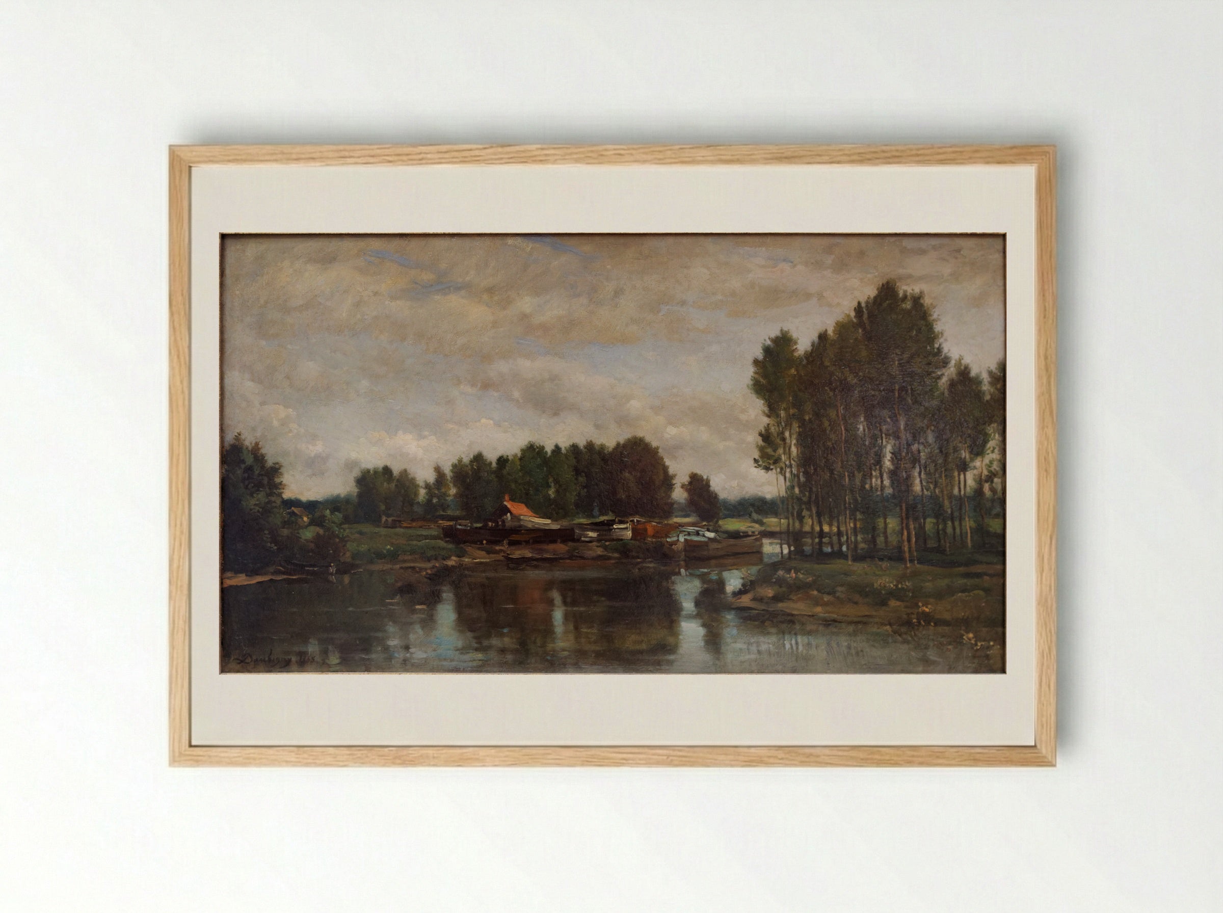 Boats on the Oise - Charles-Francois Daubigny - Framed Print Wood