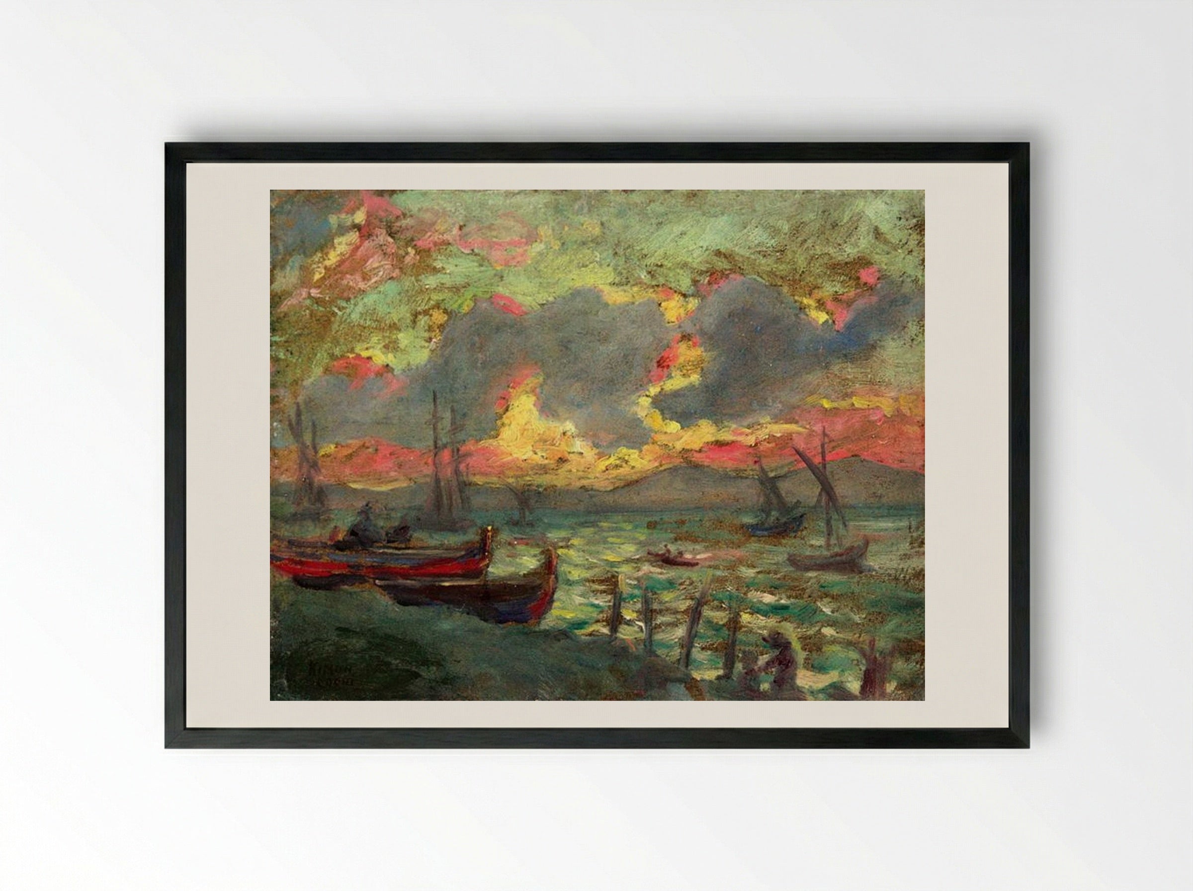 Boats on the Shore - Kimon Loghi - Framed Print Black