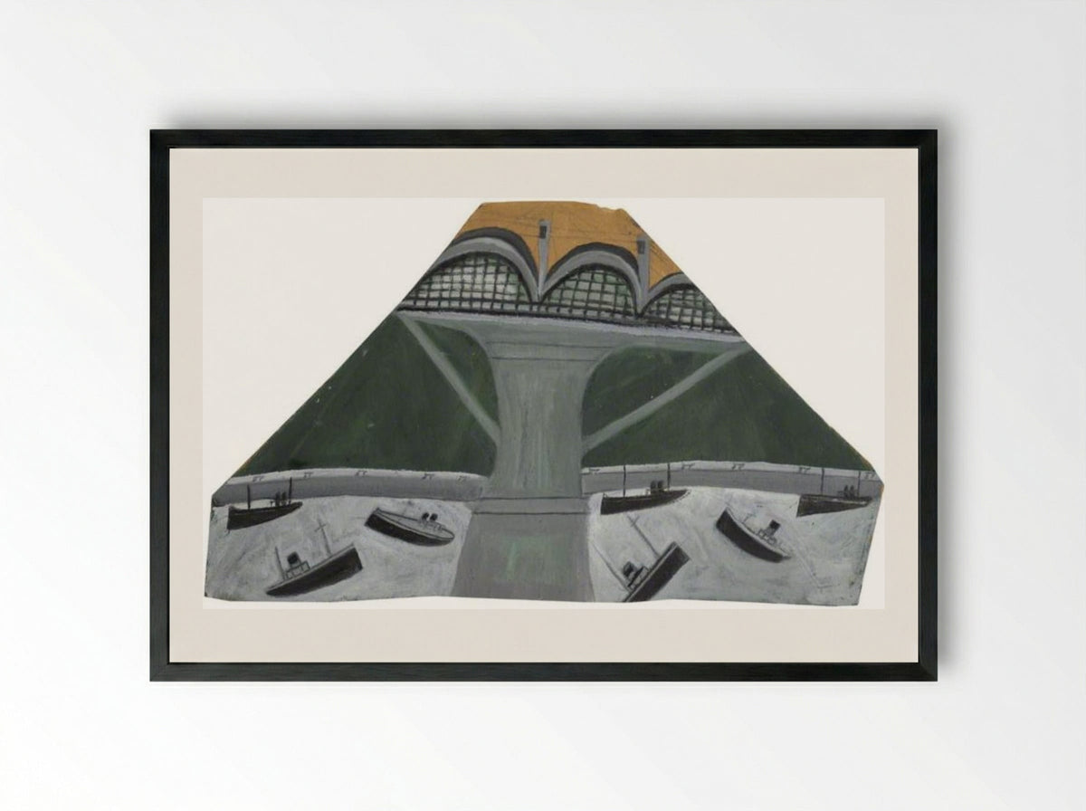 Boats under Saltash Bridge (Royal Albert Bridge) - Alfred Wallis - Framed Print Black
