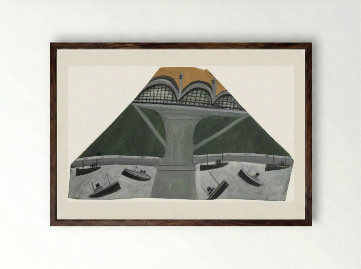 Boats under Saltash Bridge (Royal Albert Bridge) - Alfred Wallis - Framed Print Dark Wood