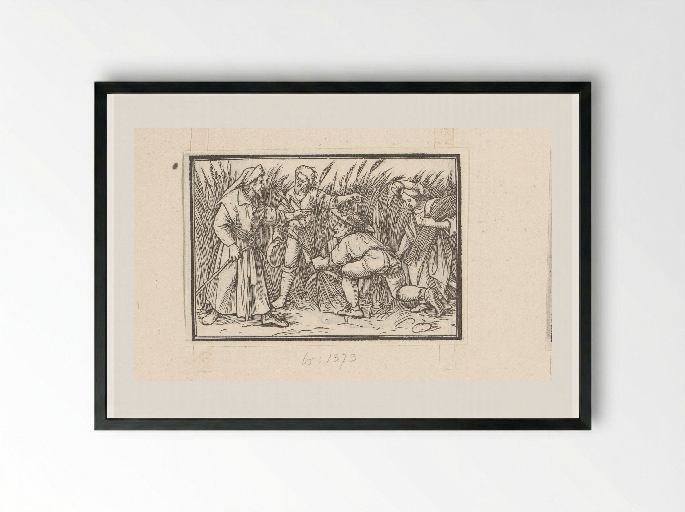 Boaz Meets Ruth at the Harvest - Veit Rudolf Specklin - Framed Print Black