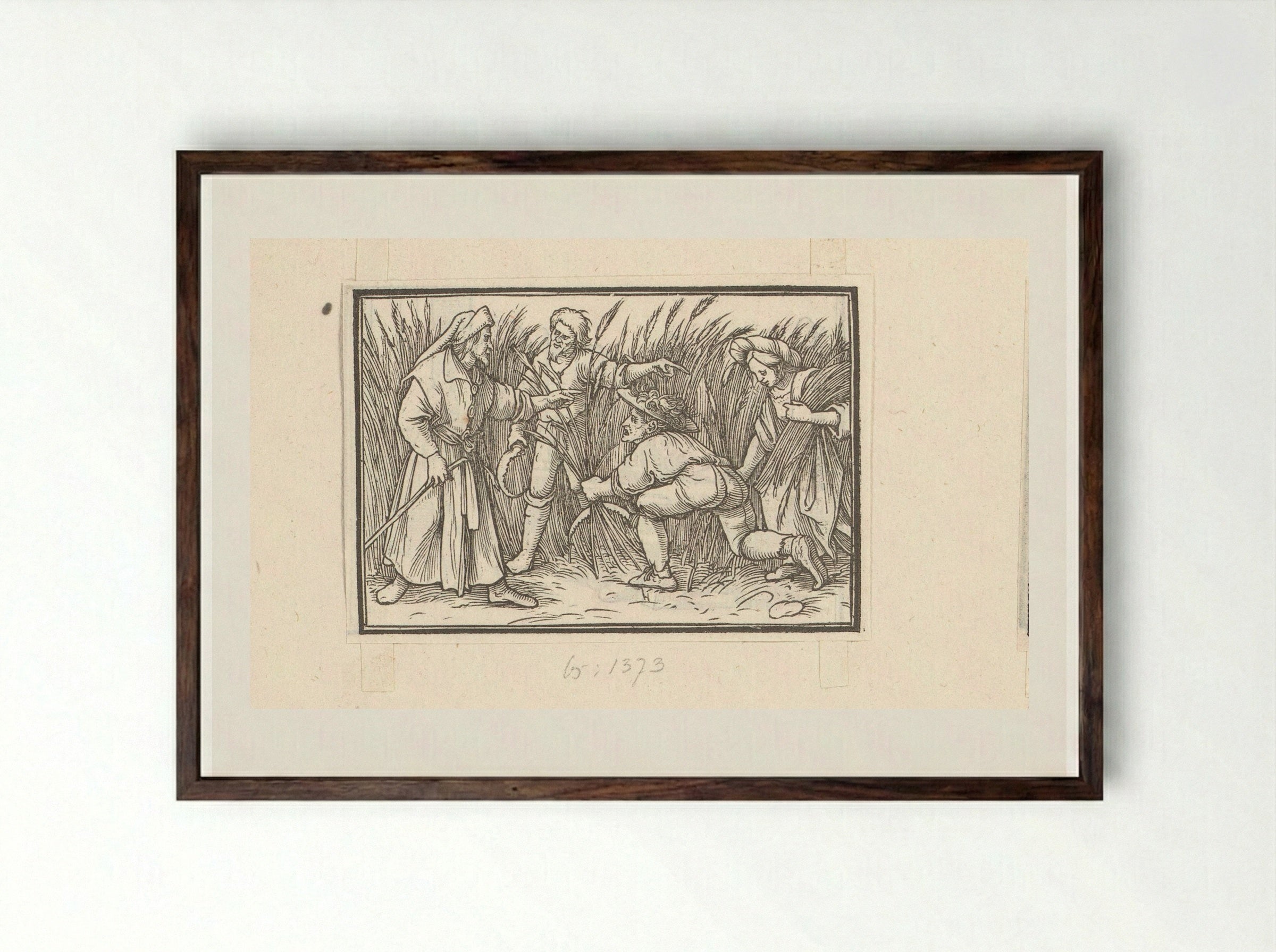 Boaz Meets Ruth at the Harvest - Veit Rudolf Specklin - Framed Print Dark Wood