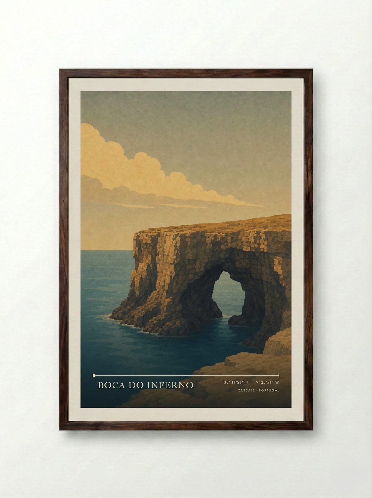 Boca do Inferno Travel Poster Artwork - Framed Print Dark Wood