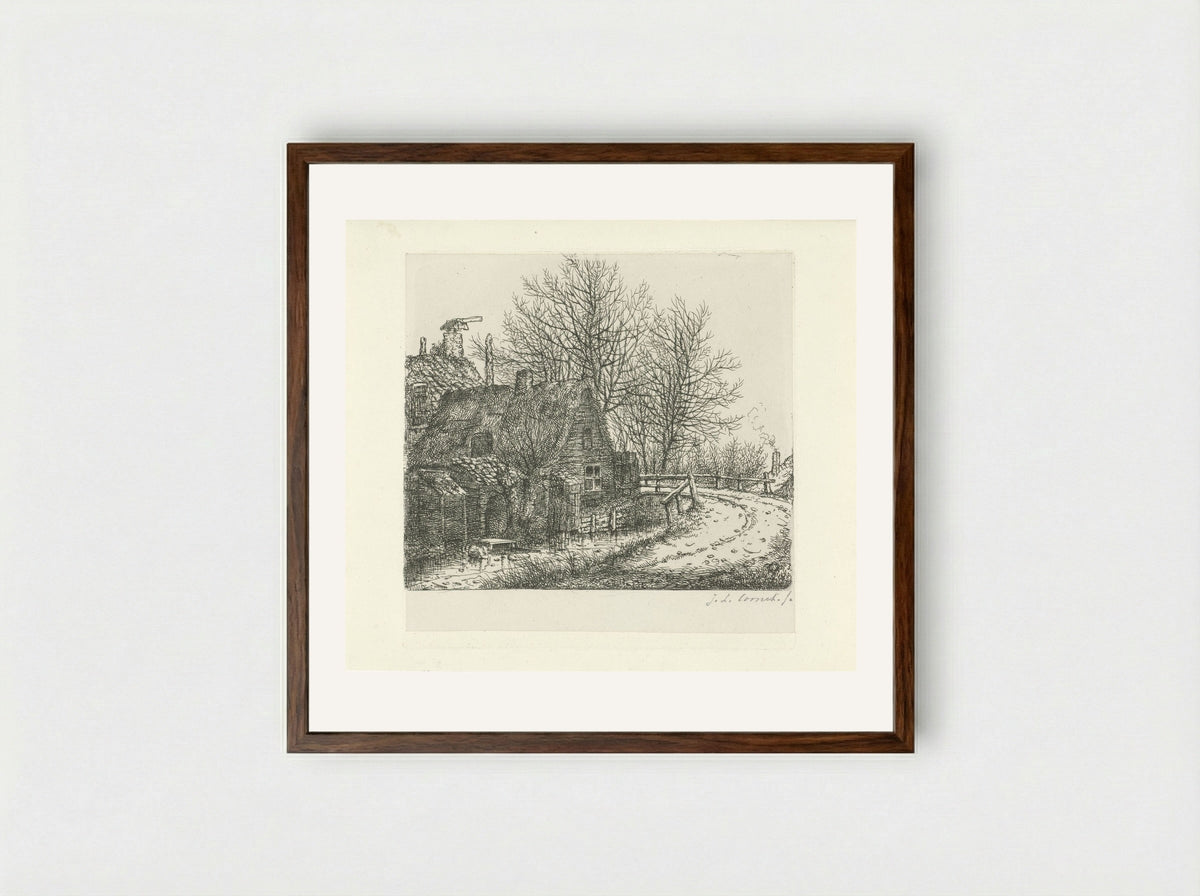 Bocht langs een rivier - Jacobus Ludovicus Cornet - Framed Print Dark Wood
