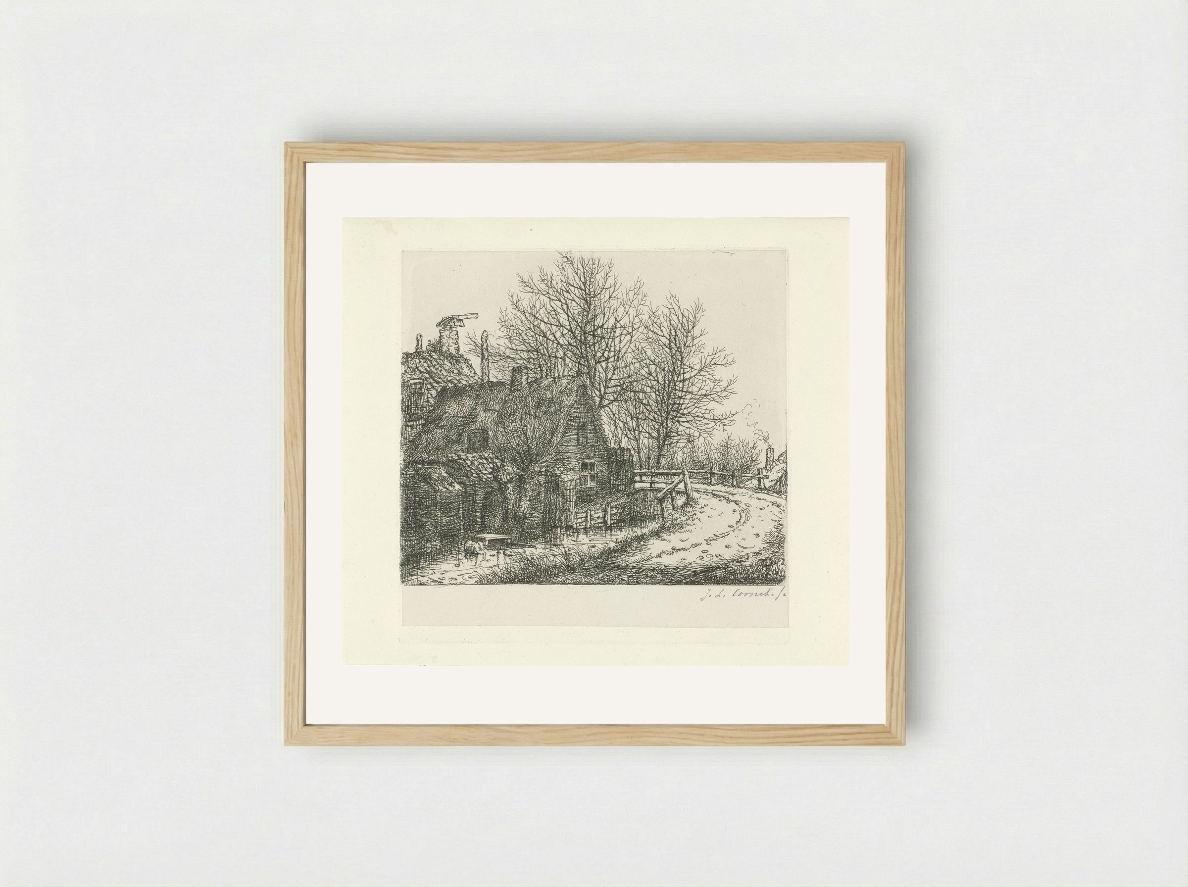Bocht langs een rivier - Jacobus Ludovicus Cornet - Framed Print Wood