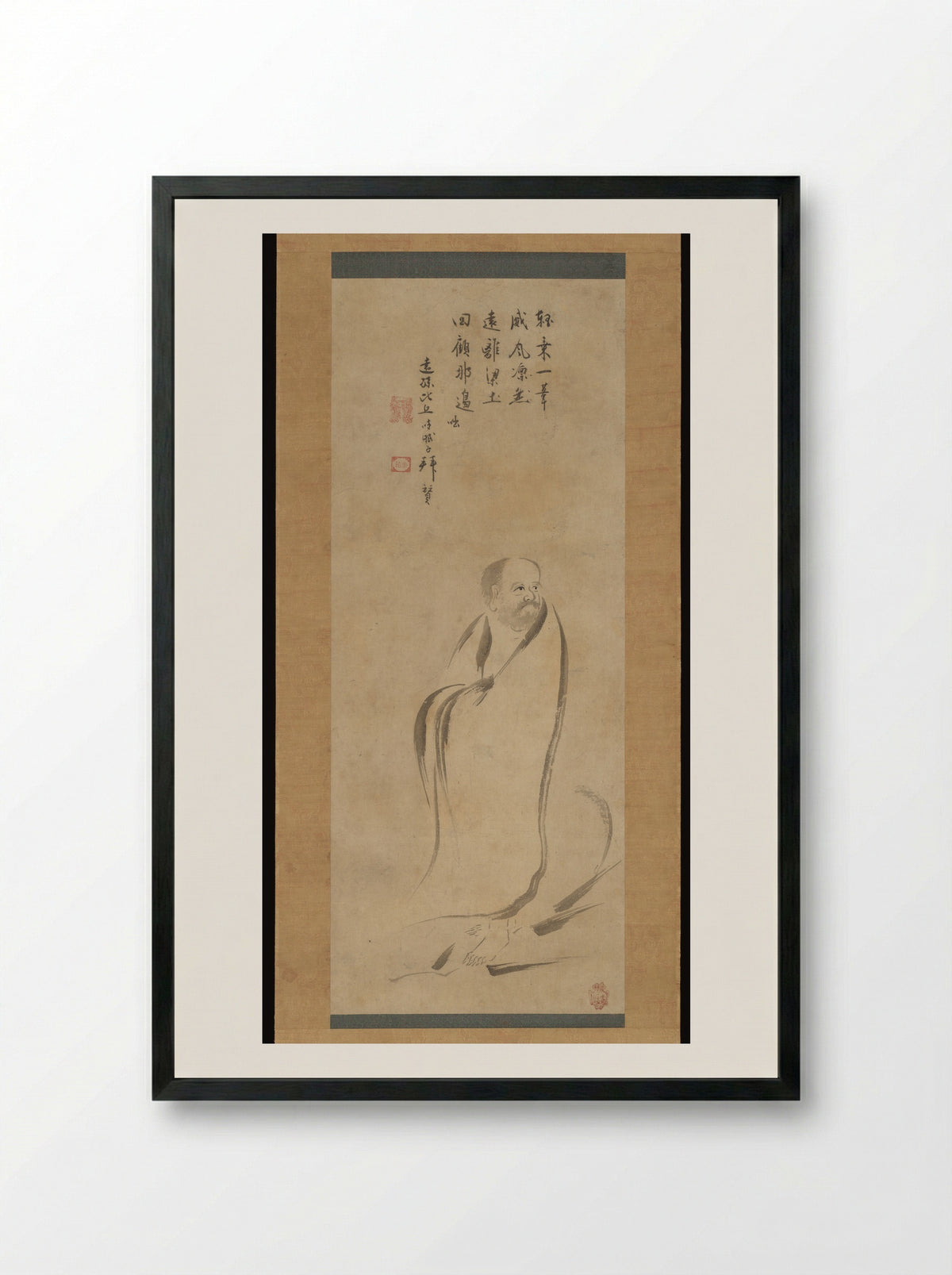 Bodhidharma Crossing the Yangzi River on a Reed - Kano Genshun - Framed Print Black