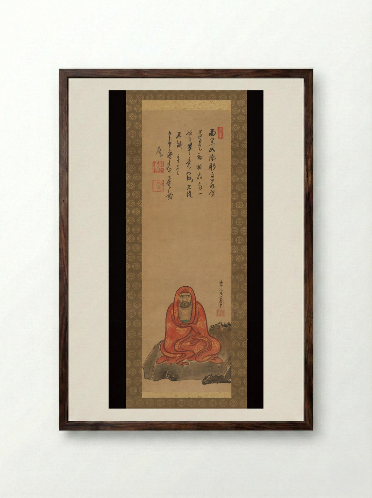 Bodhidharma in Red Robes - Hasegawa Hakujun - Framed Print Dark Wood