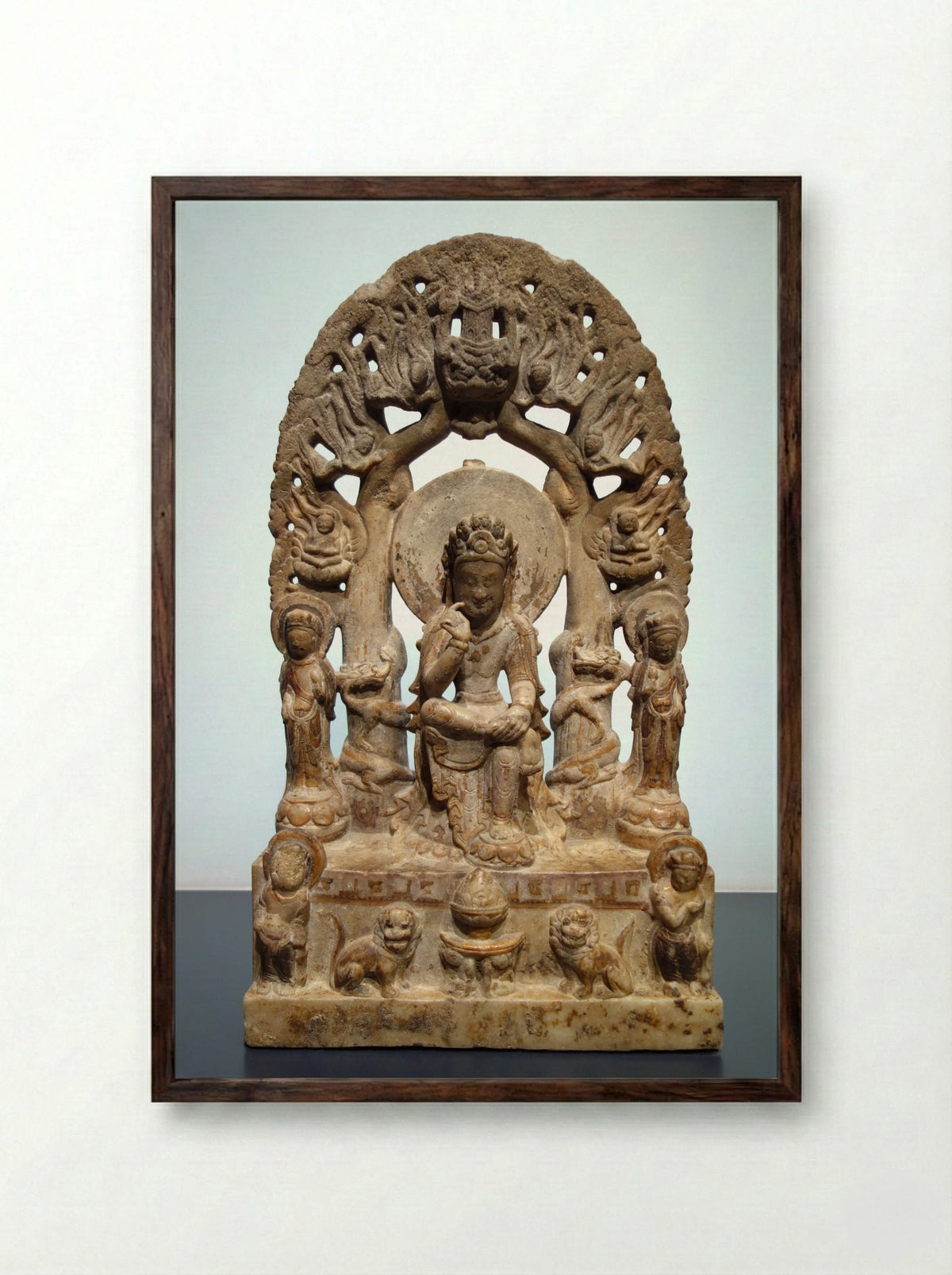 Bodhisattva Maitreya - Unknown Chinese Sculptor - Framed Print Dark Wood