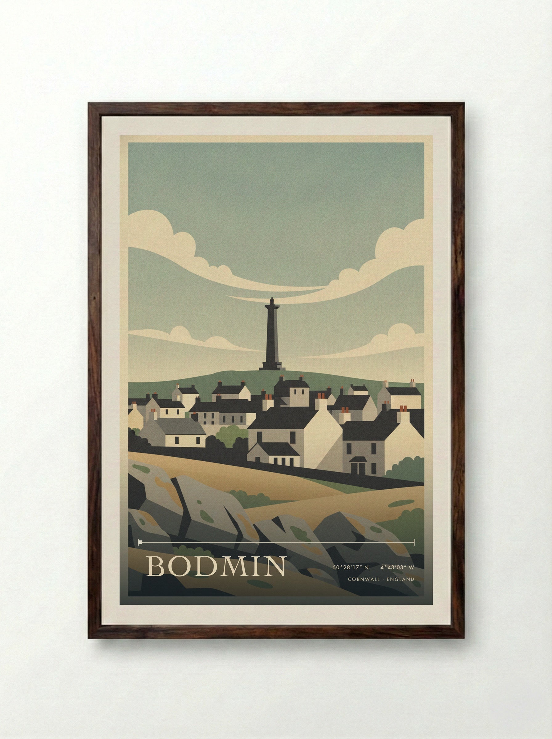 Bodmin Cornwall England Travel Poster - Framed Print Dark Wood