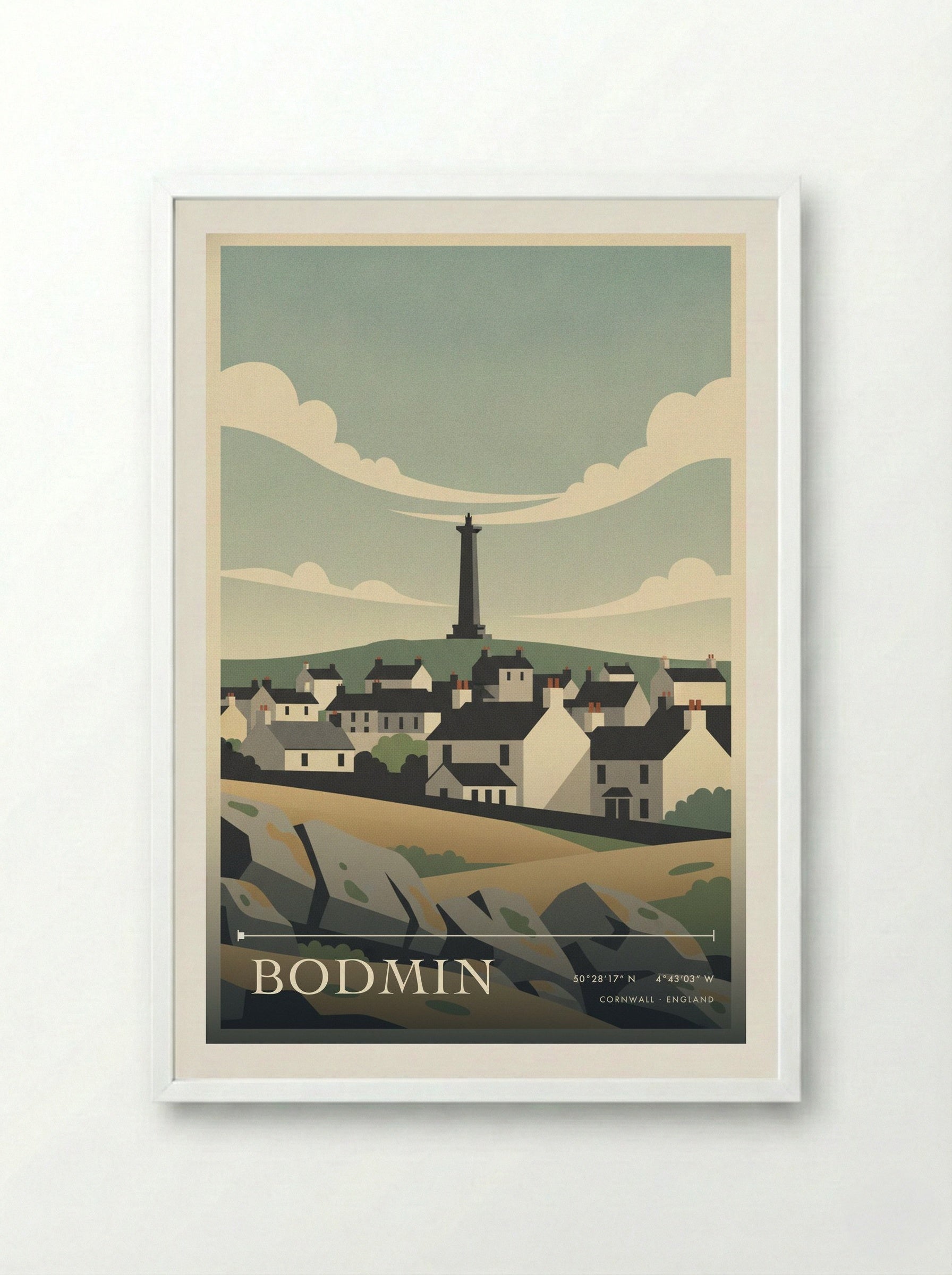 Bodmin Cornwall England Travel Poster - Framed Print White