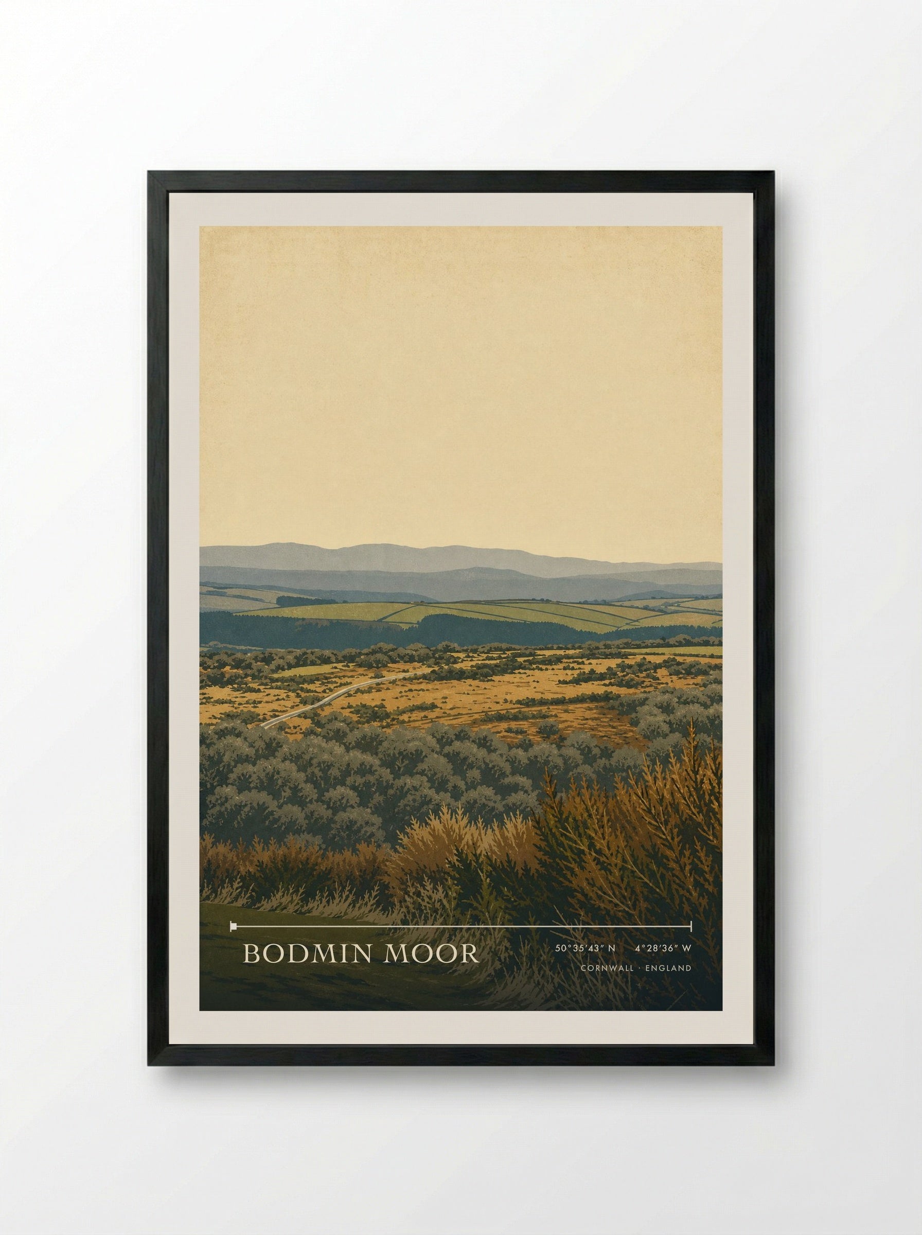 Bodmin Moor Cornwall England Travel Poster - Framed Print Black