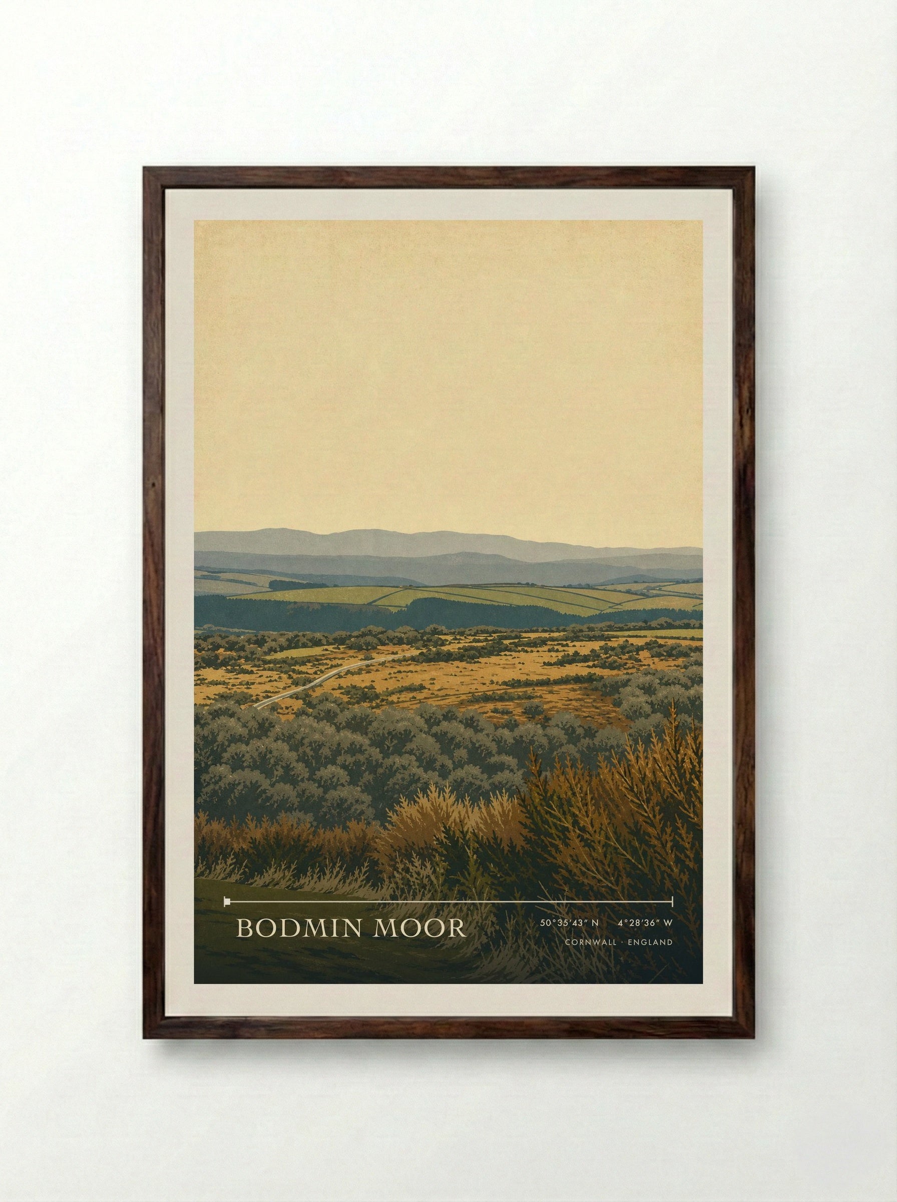Bodmin Moor Cornwall England Travel Poster - Framed Print Dark Wood