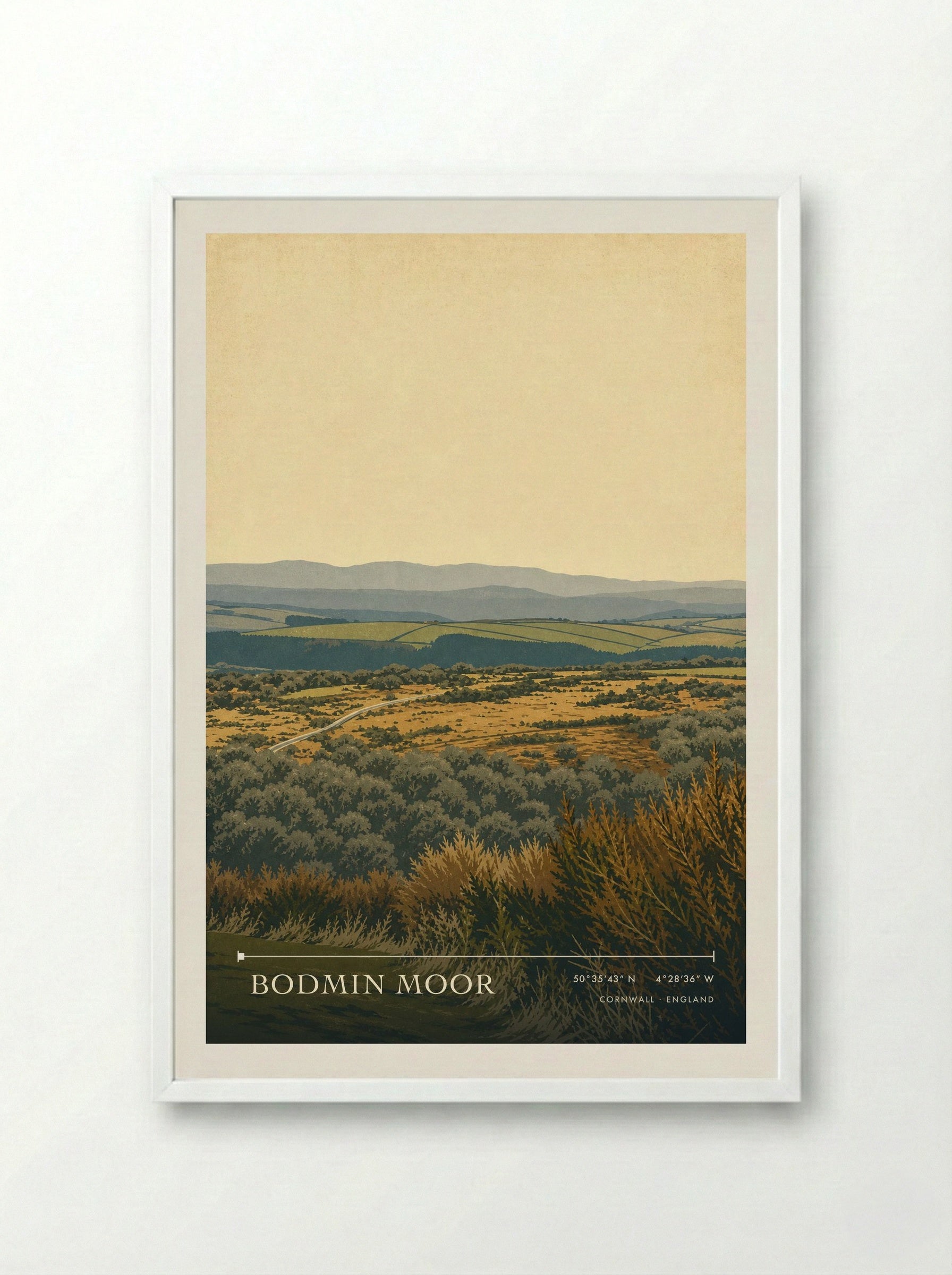 Bodmin Moor Cornwall England Travel Poster - Framed Print White