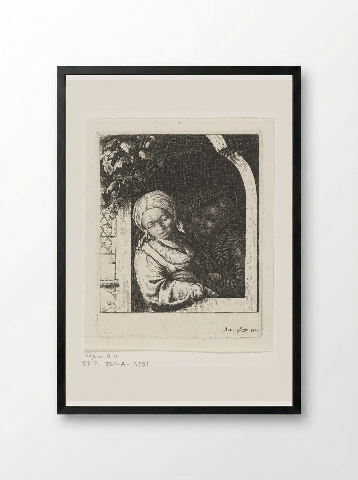 Boer en boerin als liefdespaar in deuropening - Abraham Bloteling - Framed Print Black