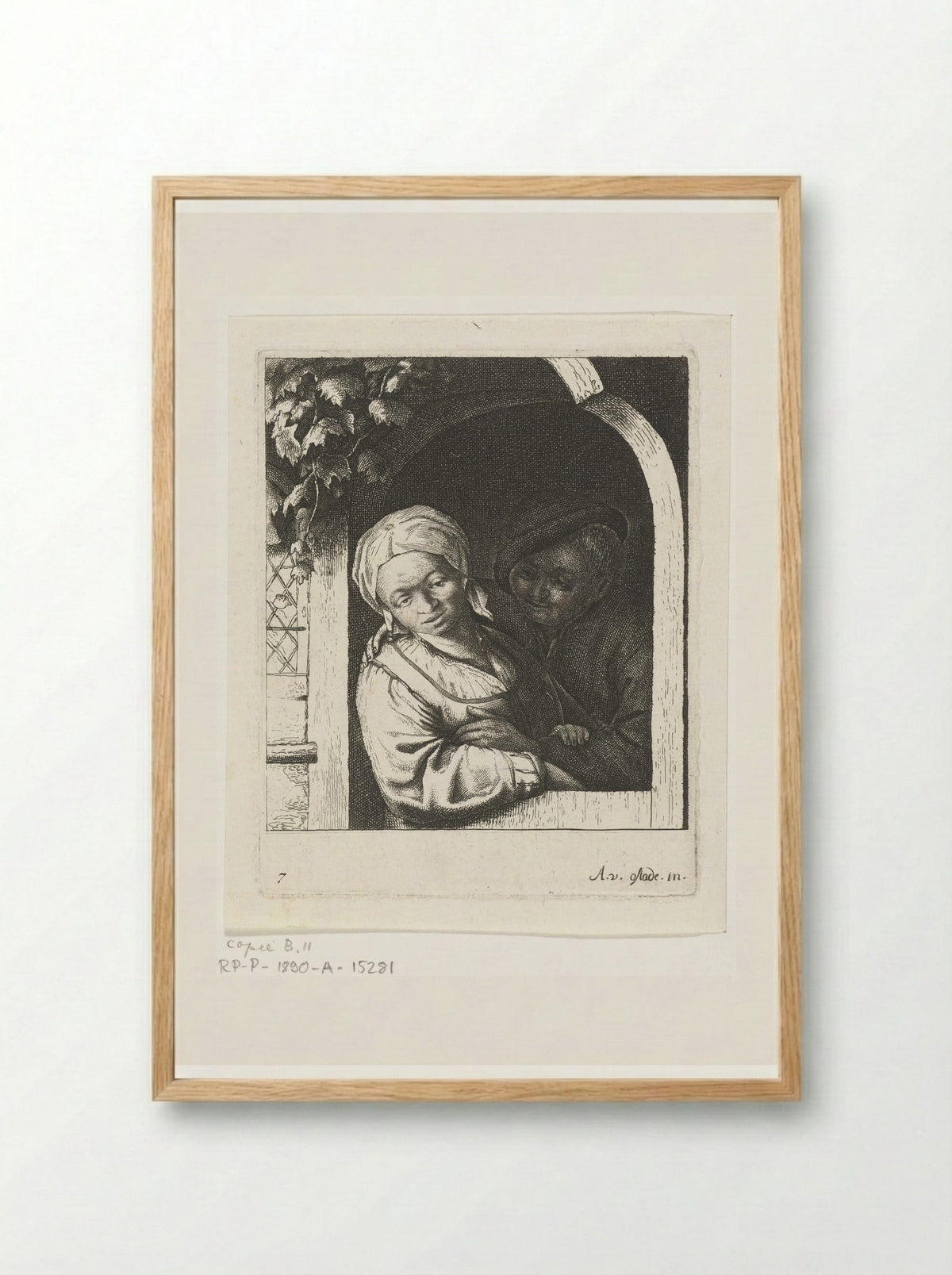 Boer en boerin als liefdespaar in deuropening - Abraham Bloteling - Framed Print Wood