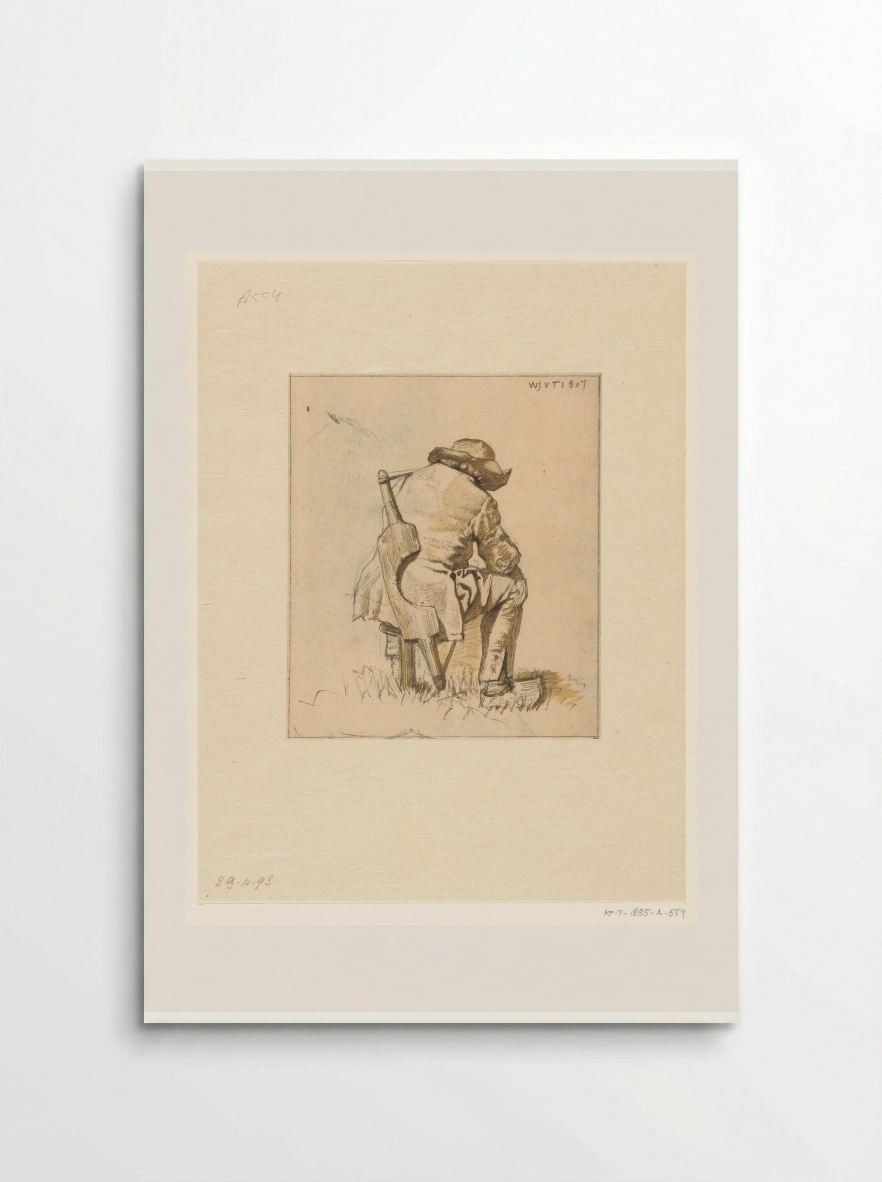 Boer met hoed op zittend op een kruk met emmerjuk over de schouder - Wouter Johannes van Troostwijk - Poster