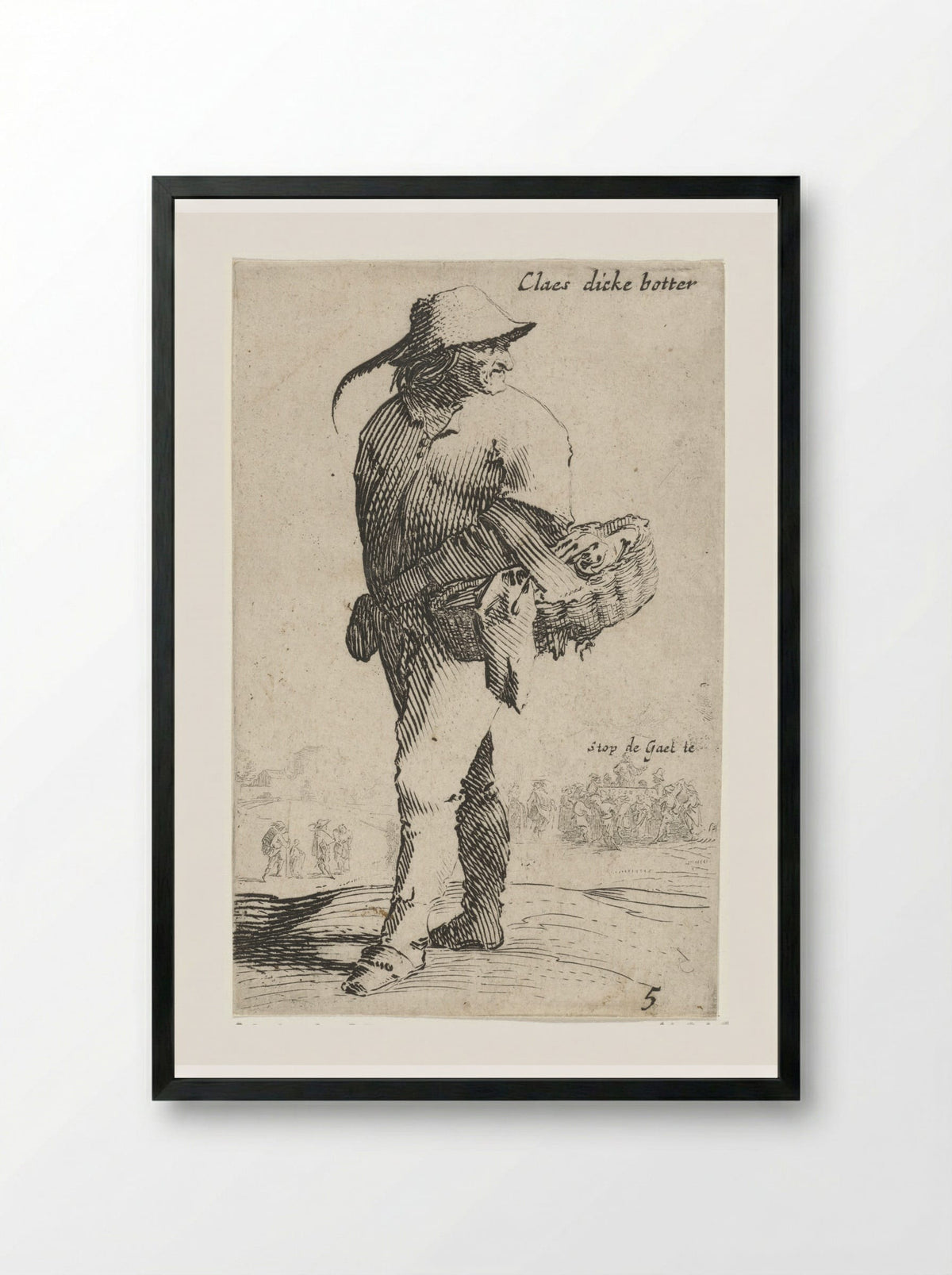 Boer met mand aan linker arm, achteromkijkend - Salomon Savery - Framed Print Black