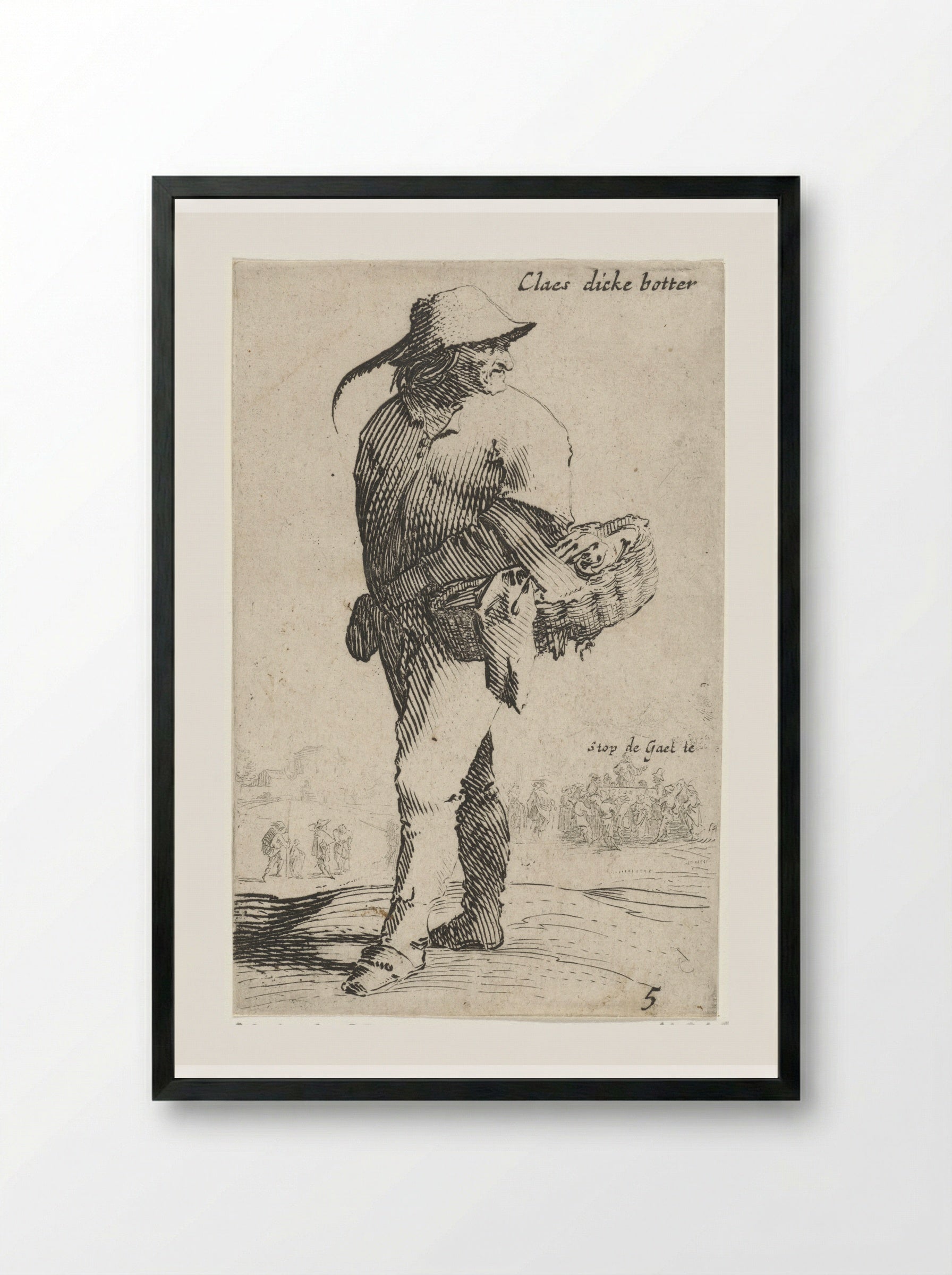 Boer met mand aan linker arm, achteromkijkend - Salomon Savery - Framed Print Black