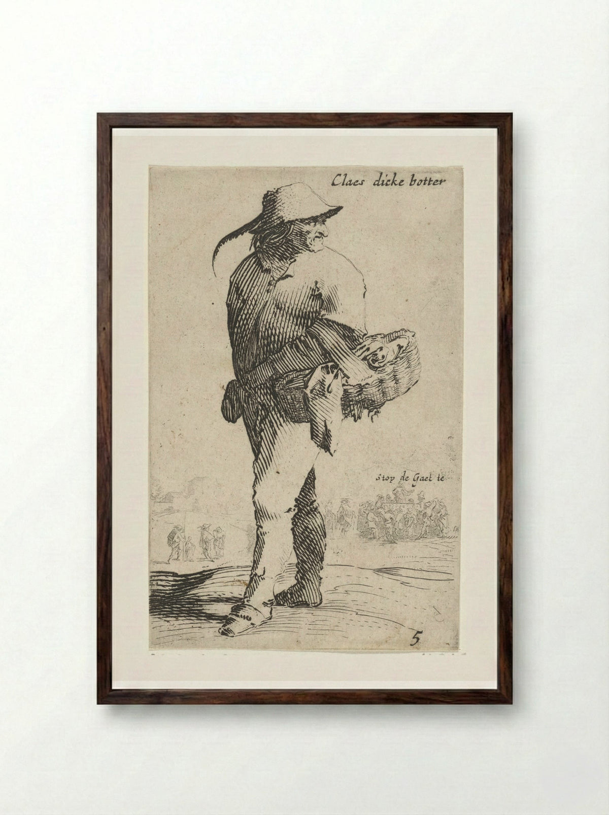 Boer met mand aan linker arm, achteromkijkend - Salomon Savery - Framed Print Dark Wood