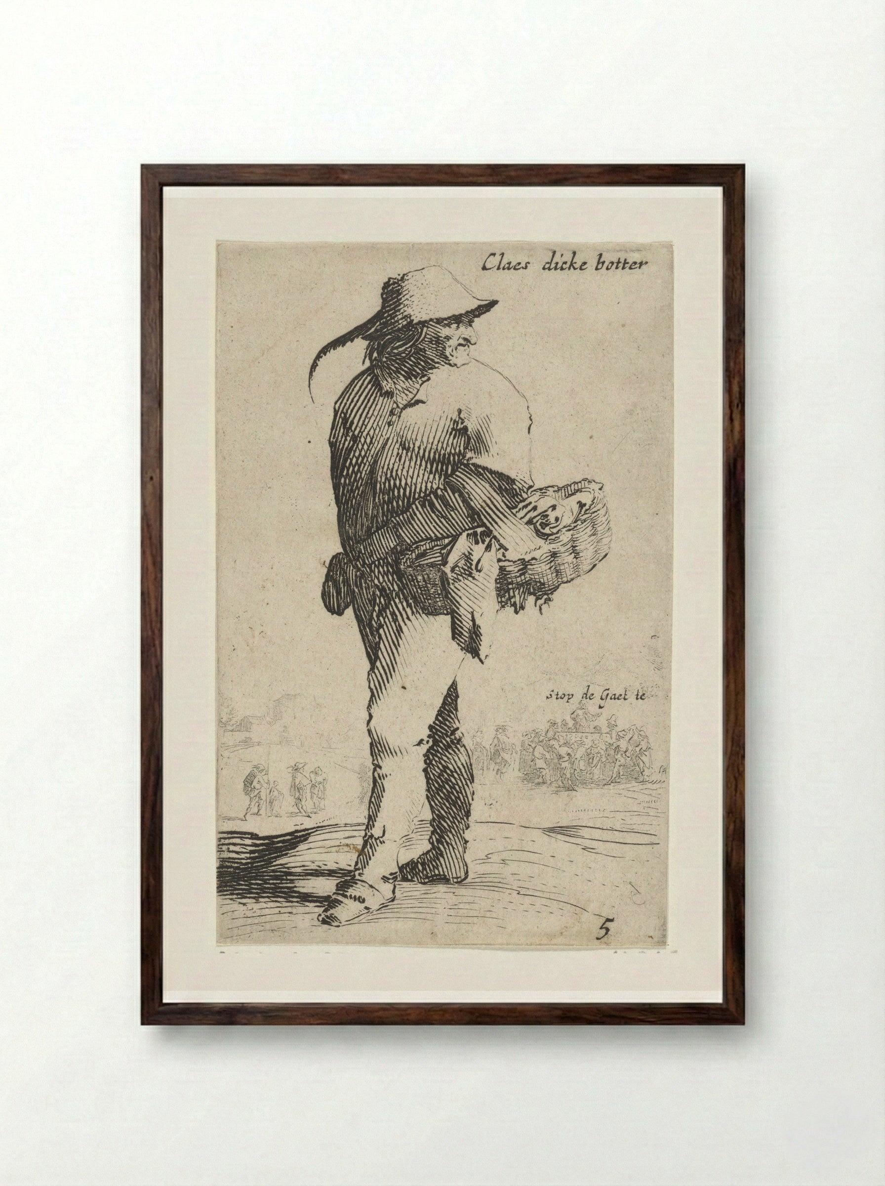 Boer met mand aan linker arm, achteromkijkend - Salomon Savery - Framed Print Dark Wood