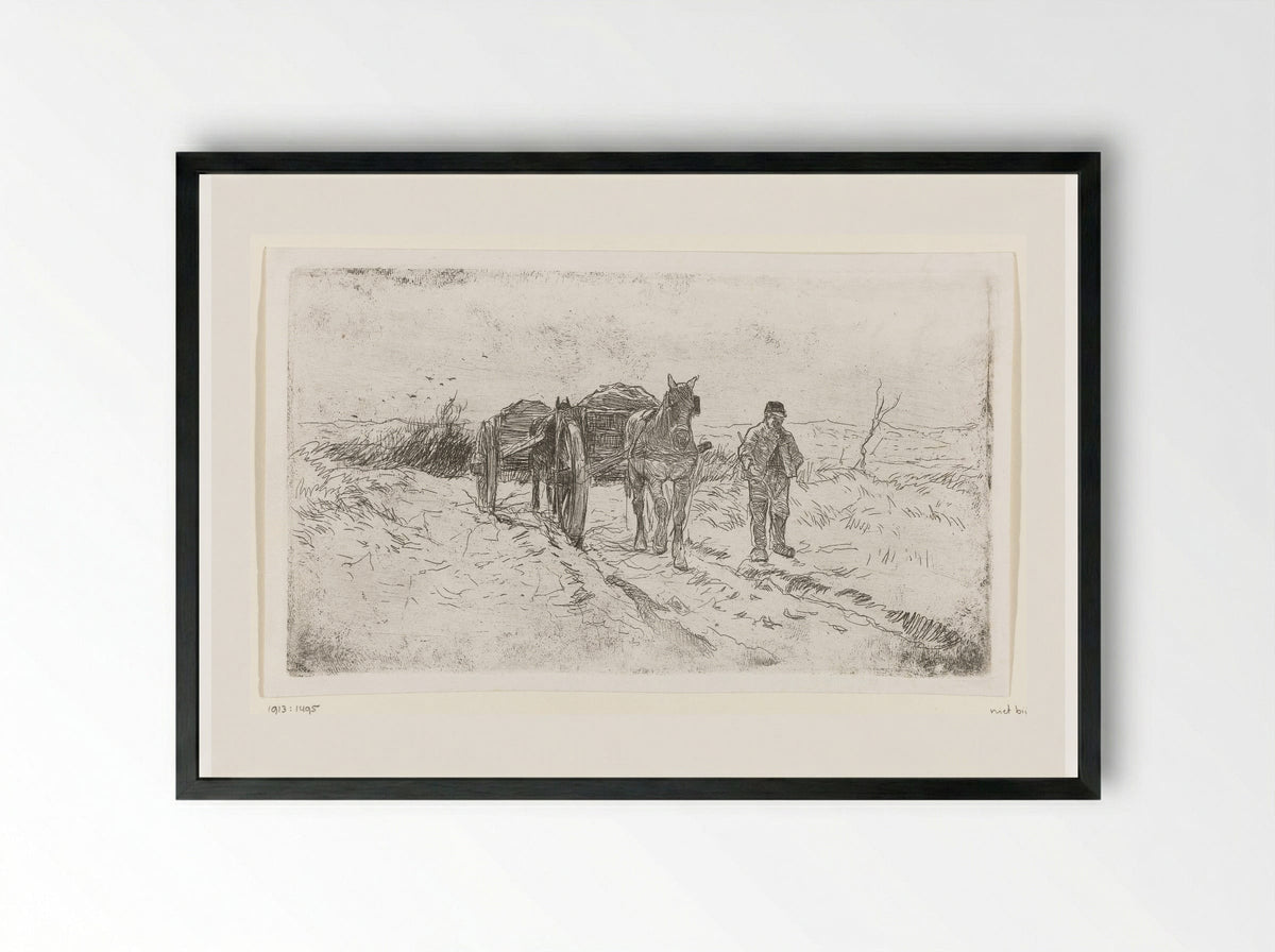 Boer naast twee door paarden getrokken karren - Anton Mauve - Framed Print Black