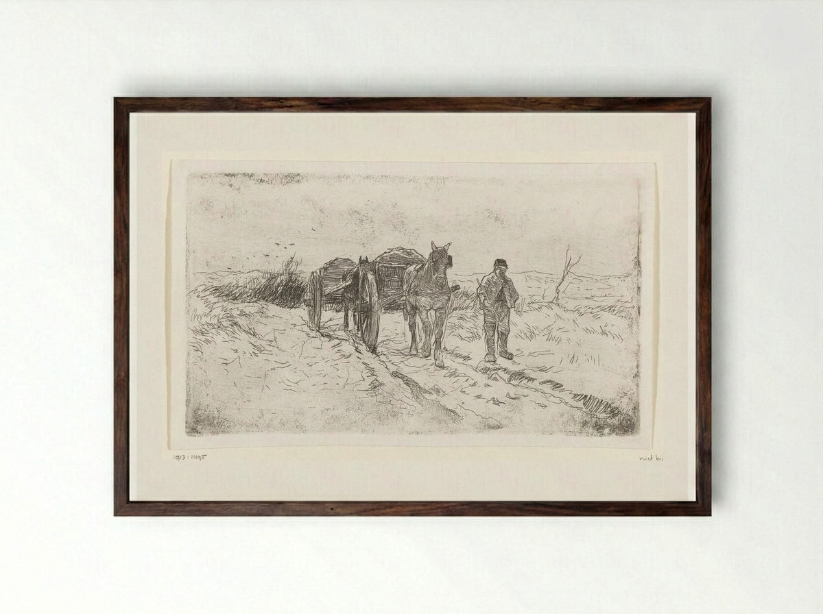Boer naast twee door paarden getrokken karren - Anton Mauve - Framed Print Dark Wood