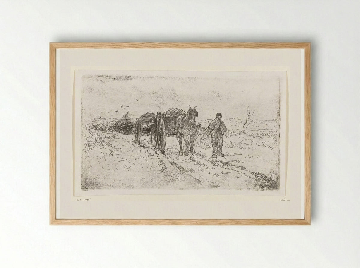 Boer naast twee door paarden getrokken karren - Anton Mauve - Framed Print Wood