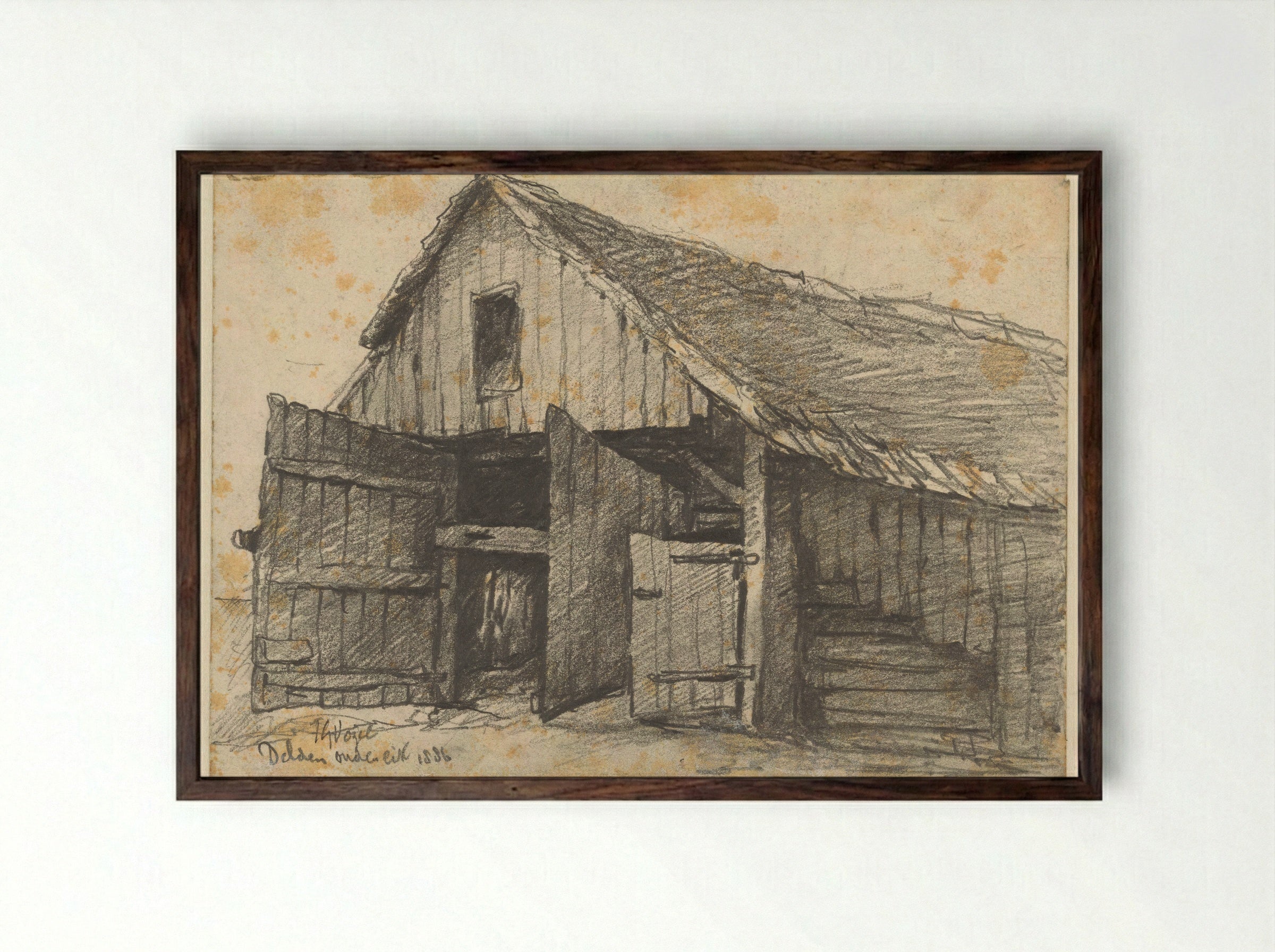 Boerderij Ouden Eik te Delden - Johannes Gijsbert Vogel - Framed Print Dark Wood