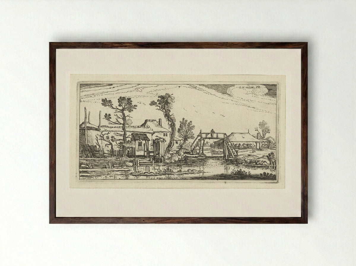 Boerderij aan een kanaal bij Haarlem - Johannes Pietersz. Berendrecht - Framed Print Dark Wood