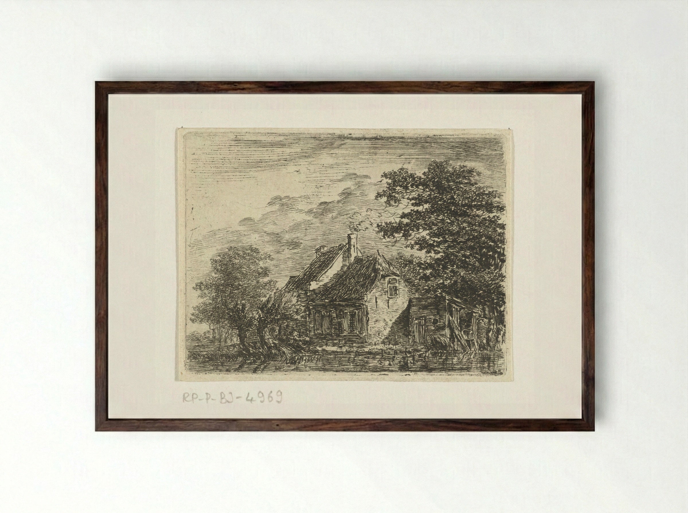 Boerderij aan een vaart (Farmhouse by a Canal) - Hermanus van Brussel - Framed Print Dark Wood