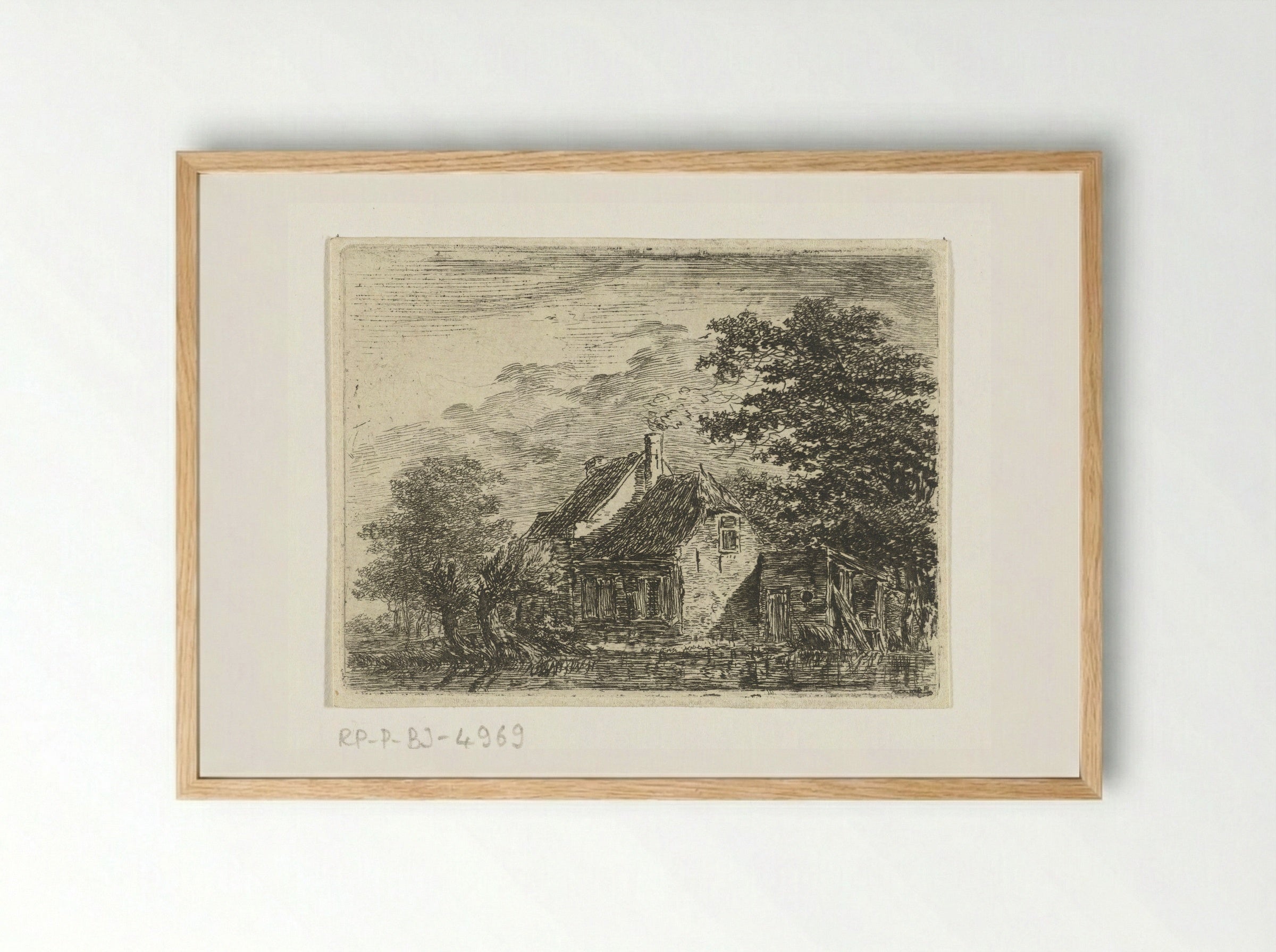 Boerderij aan een vaart (Farmhouse by a Canal) - Hermanus van Brussel - Framed Print Wood